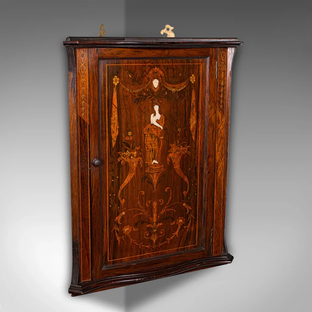 Small Antique Corner Cabinet, English, Georgian Revival, Cupboard, Edwardian