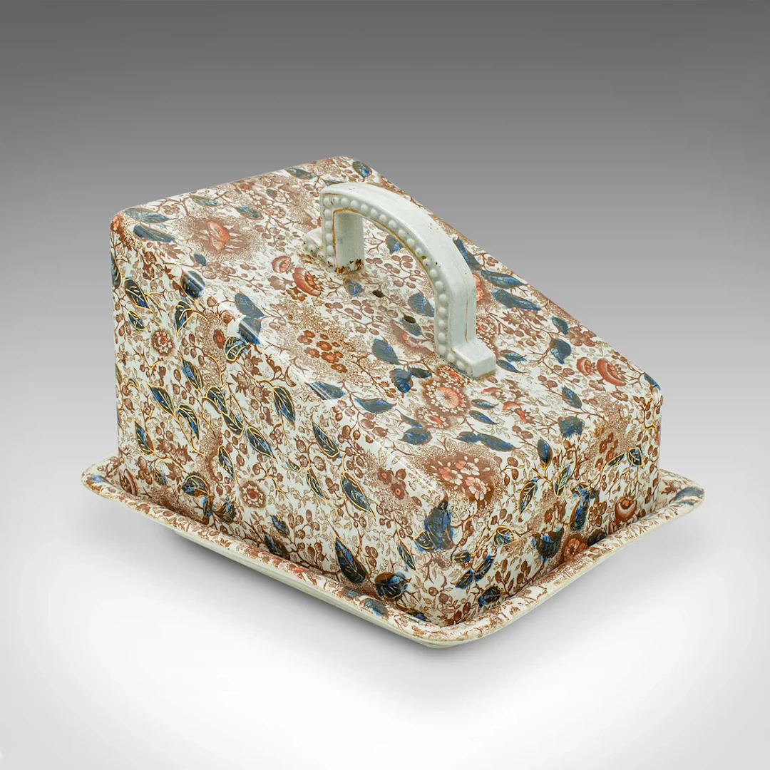 Antique Cheese Keeper, German, Ceramic, Butter Dish, Ludwig Wessel, Victorian