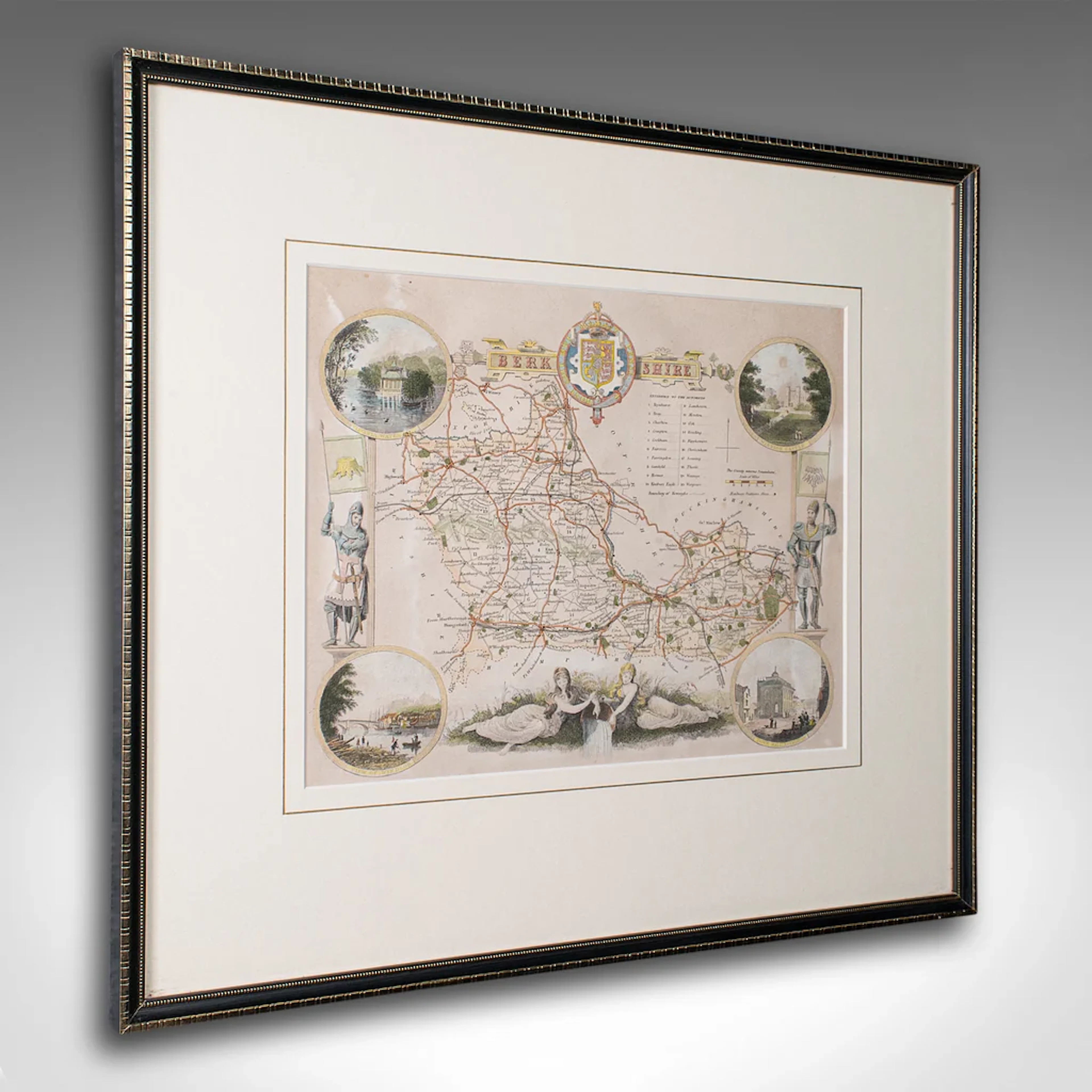 Antique County Map, Berkshire, English Framed Lithograph, Cartography