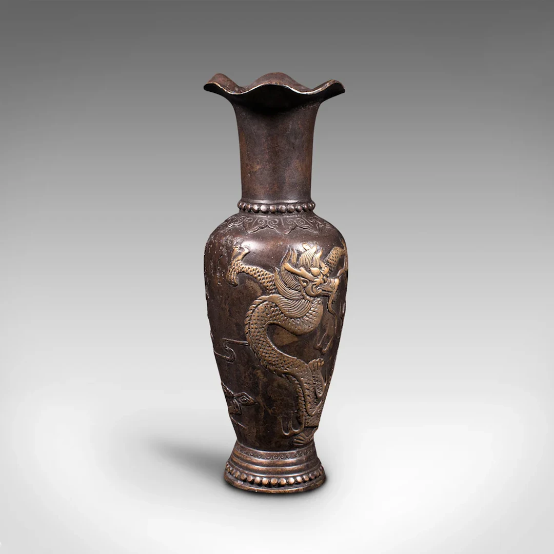 Small Antique Posy Vase, Chinese, Bronze, Decorative Flower Urn, Victorian