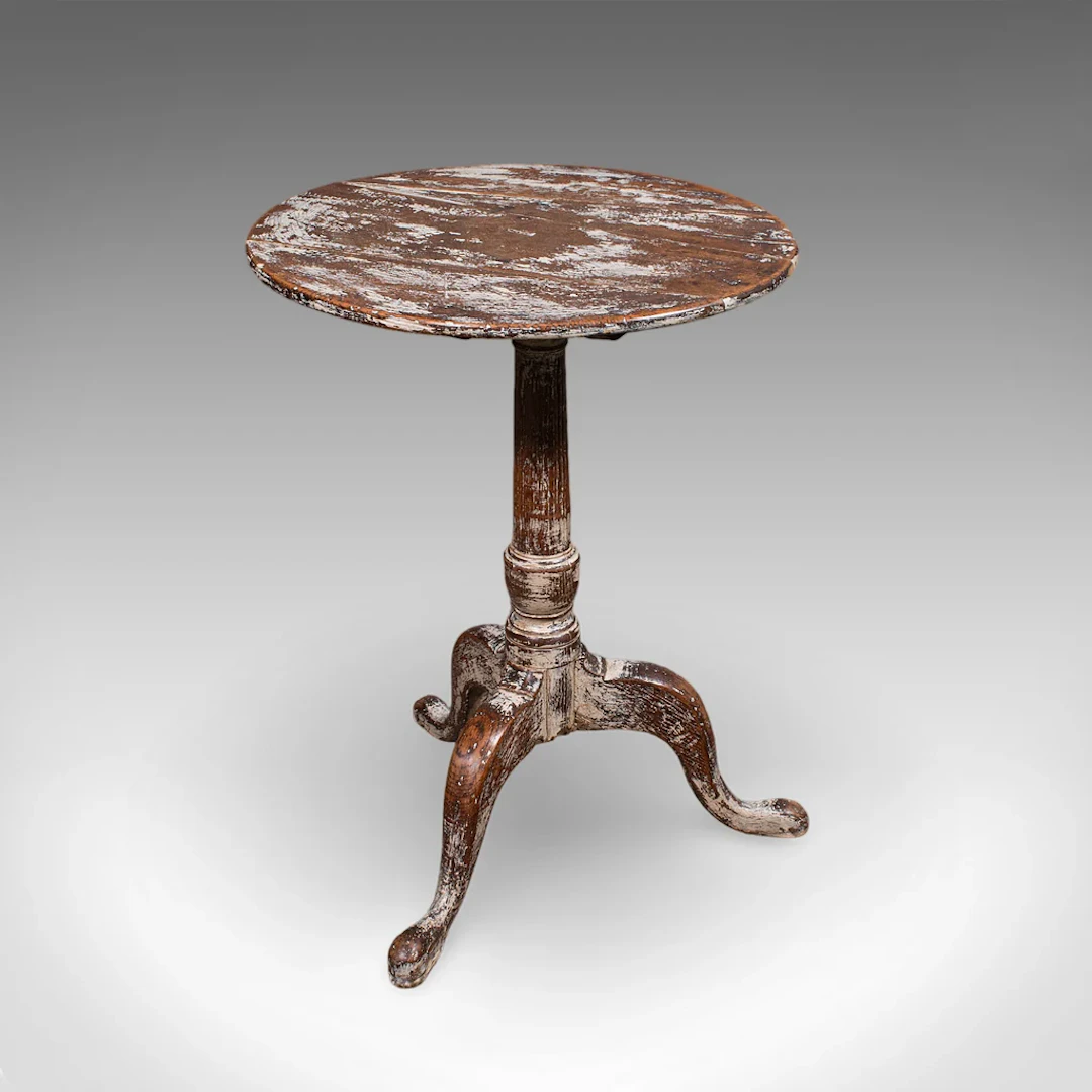 Antique Pedestal Table, Painted Oak, Side, Lamp, Planter Stand, Georgian