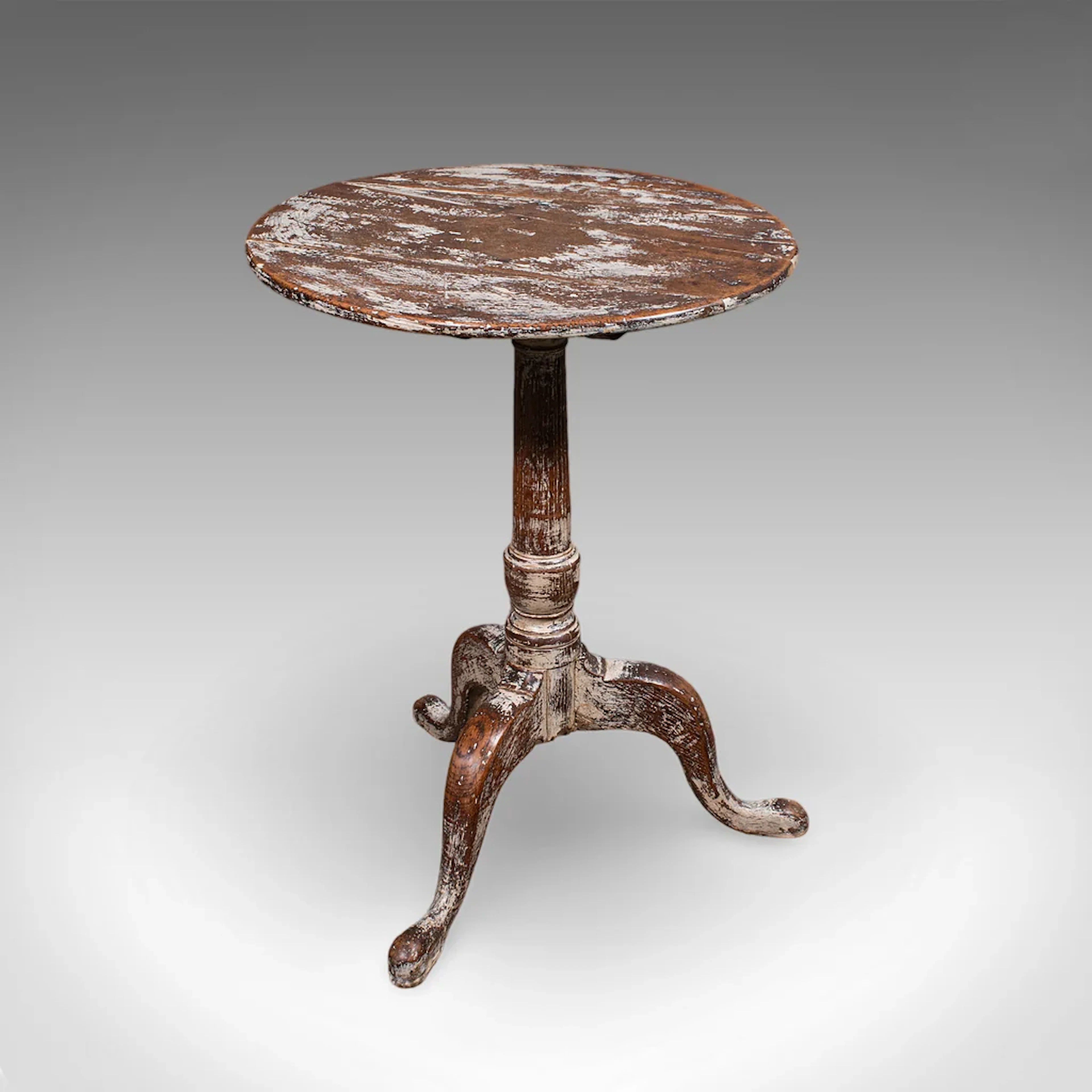 Antique Pedestal Table, Painted Oak, Side, Lamp, Planter Stand, Georgian