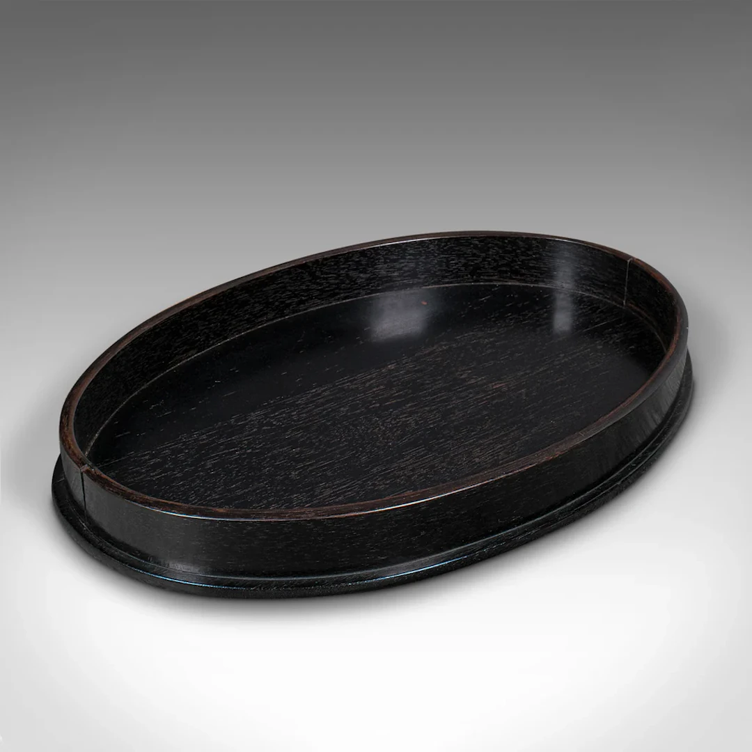 Antique Oval Trinkets Tray, English, Ebony, Dressing Table Tidy, Victorian