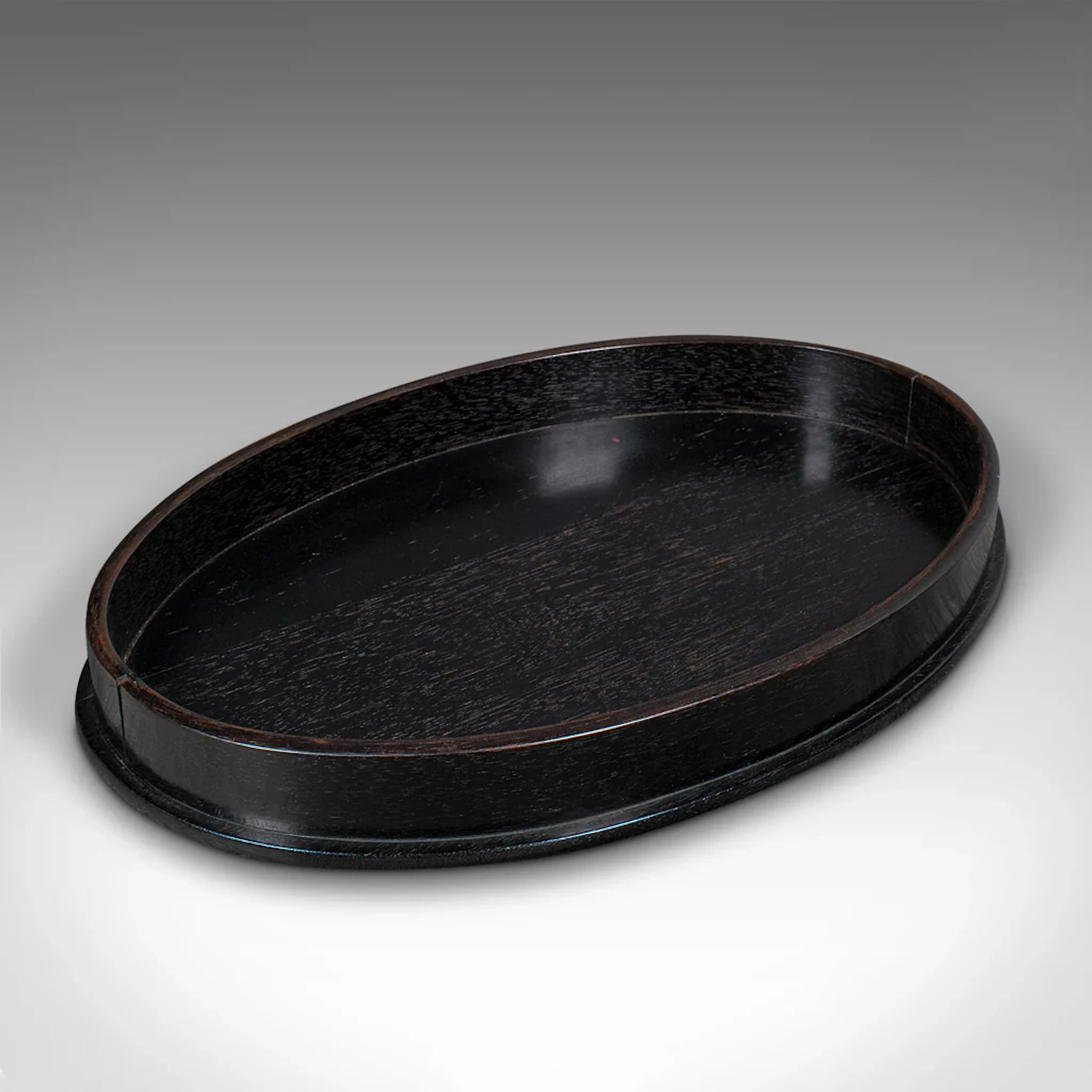 Antique Oval Trinkets Tray, English, Ebony, Dressing Table Tidy, Victorian