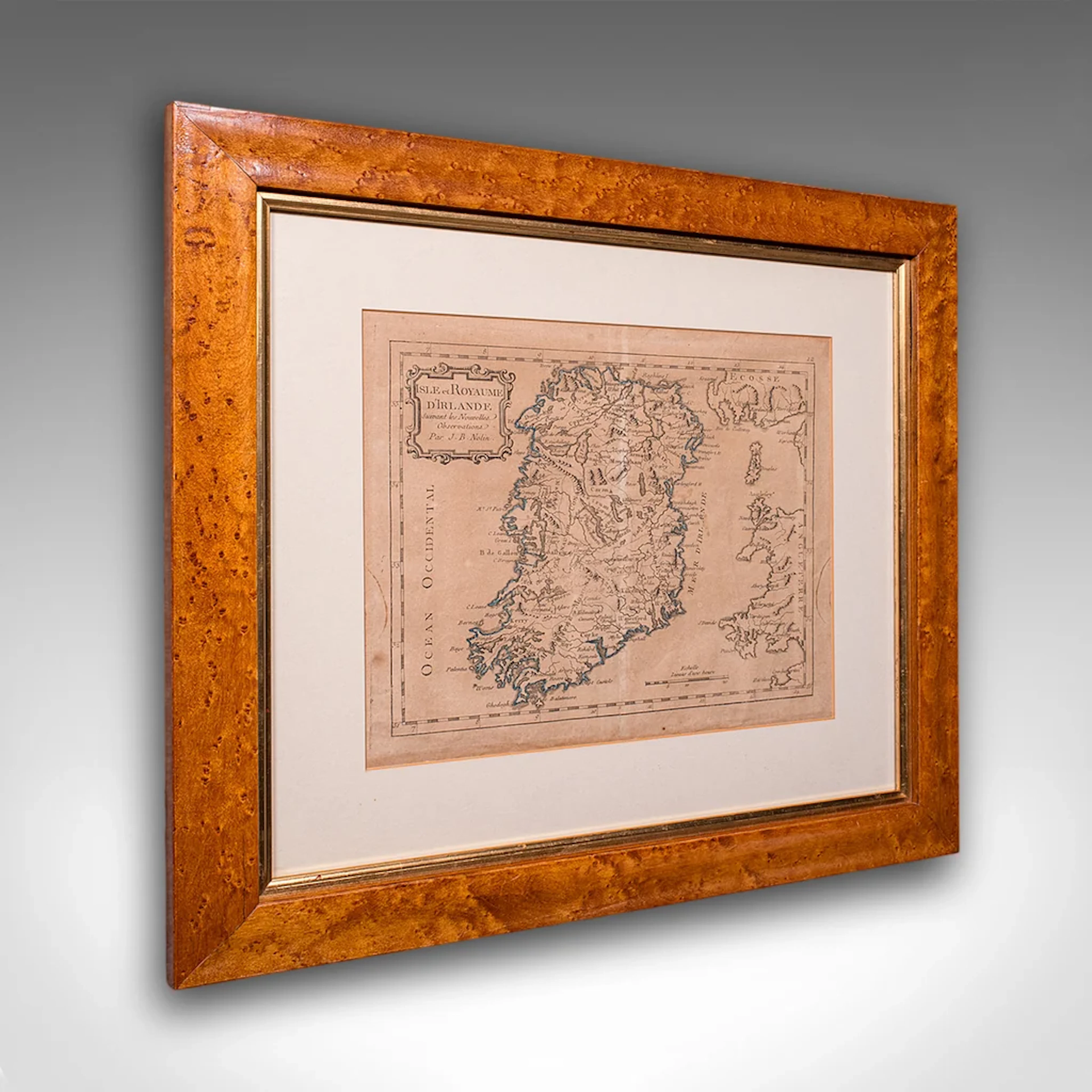 Antique Map of Ireland, French, Framed Cartography, Eire, Georgian, Circa 1780