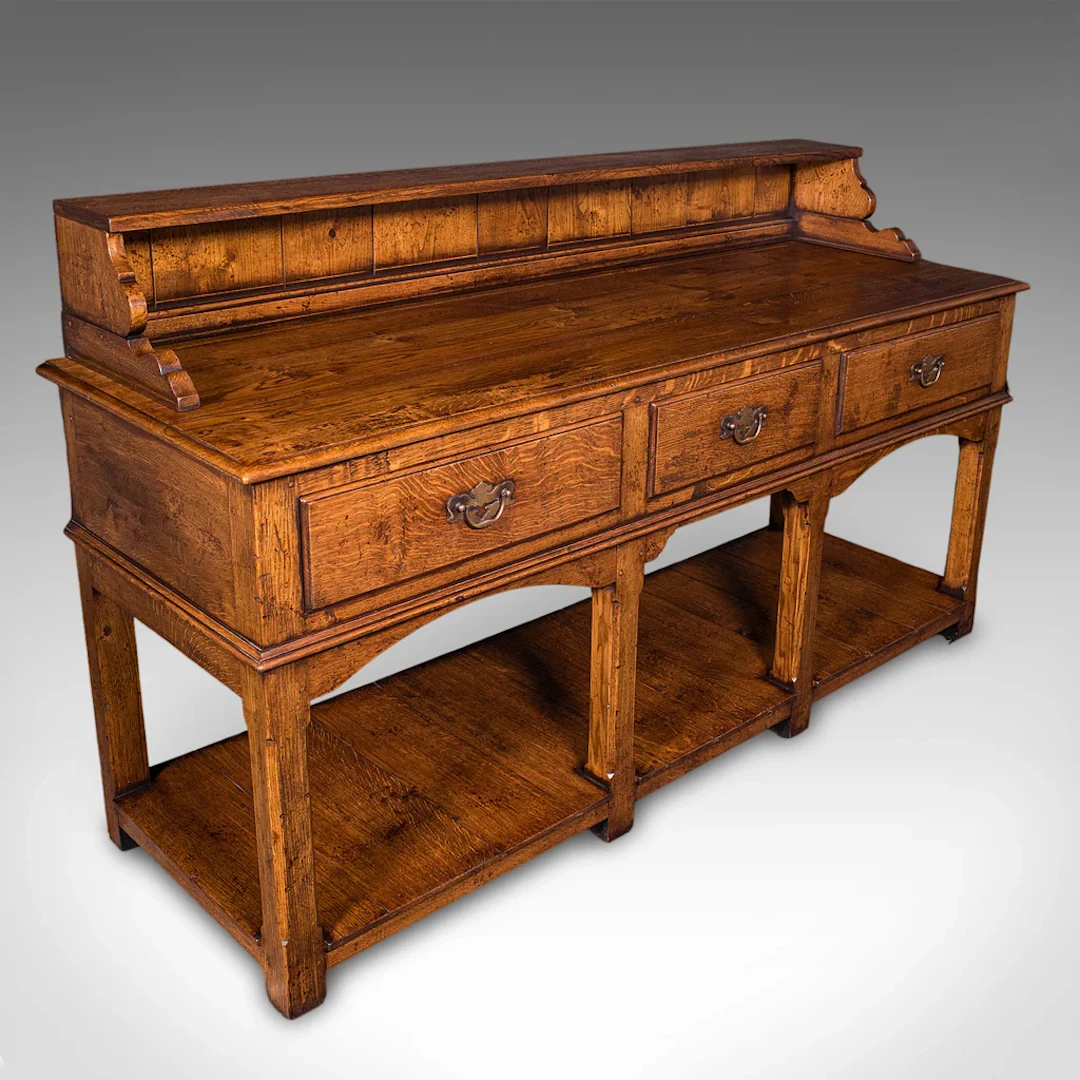 Vintage Suffolk Dresser Base, English, Oak, Victorian Revival, Kitchen