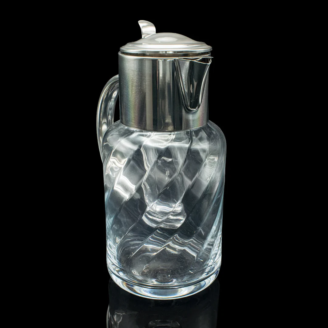 Tall Vintage Lemonade Pitcher, English, Glass, Cordial Cooler Jug, Mid Century