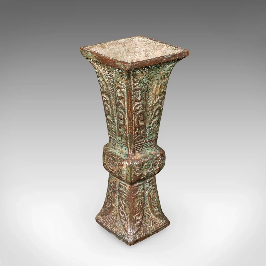 Antique Gu Ritual Vessel, Oriental, Bronze, Ceremonial, Posy Vase, Victorian
