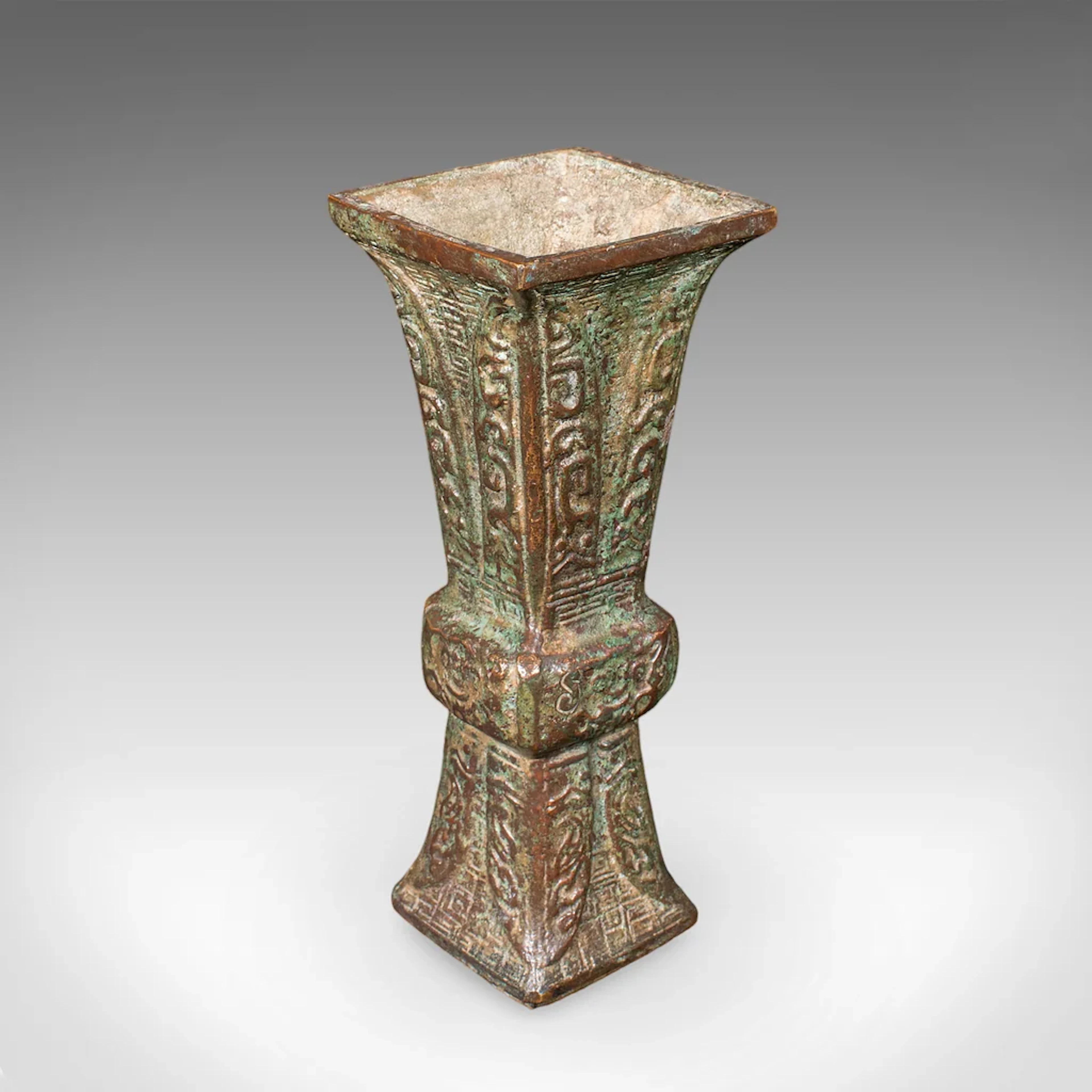 Antique Gu Ritual Vessel, Oriental, Bronze, Ceremonial, Posy Vase, Victorian