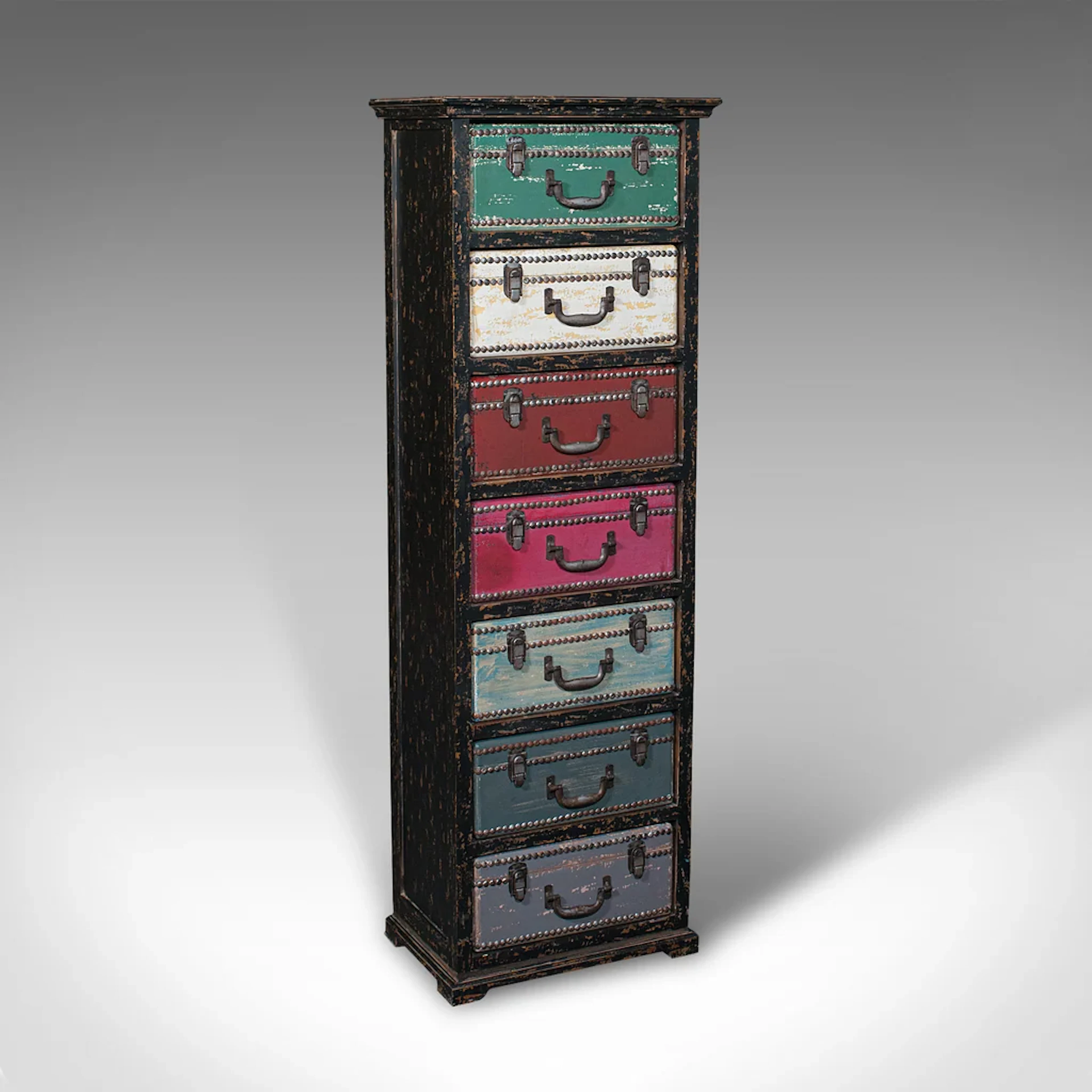 Tall Vintage Trunk Stand, English, Hand-Painted Pine, Suitcase Chest of Drawers