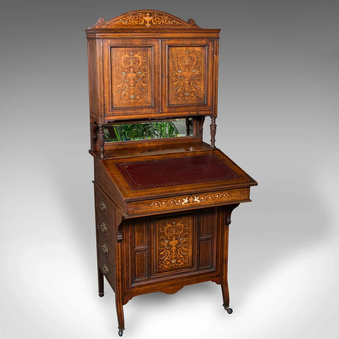 Antique Tall Davenport, English, Walnut, Bureau Cabinet, Victorian, Circa 1860