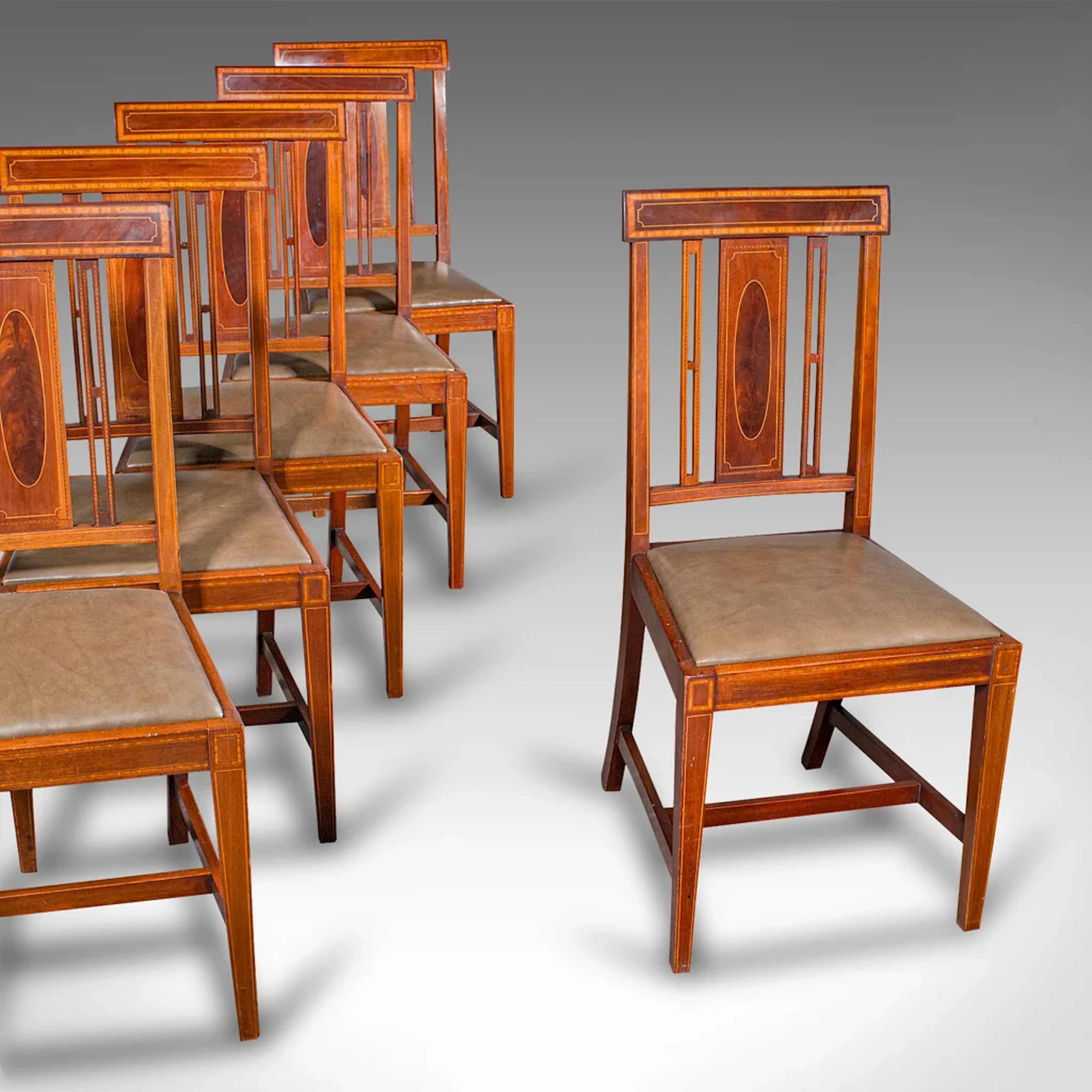 Set Of 6 Antique Dining Room Chairs, English Walnut, Suite, Shoolbred