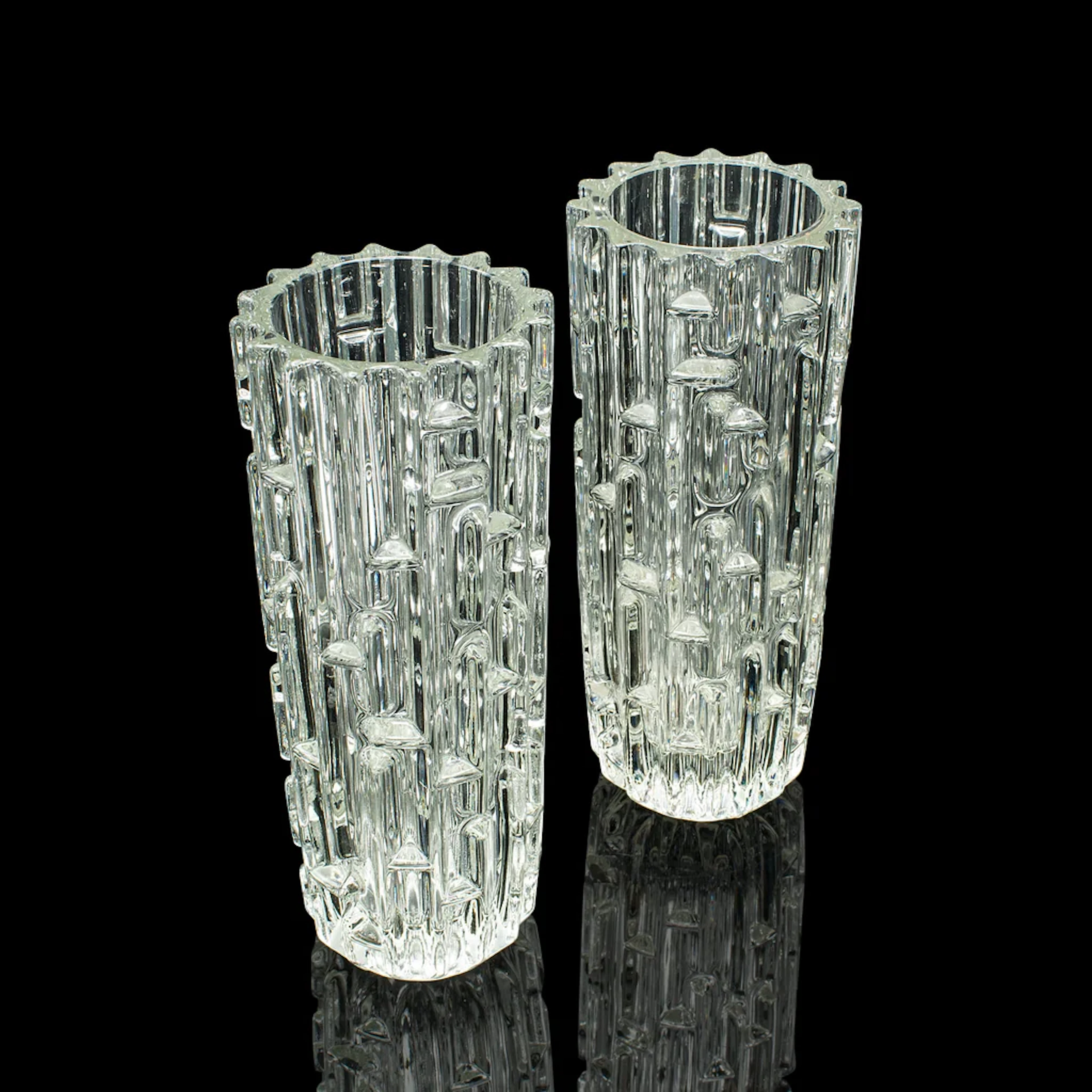 Pair Of Vintage Designer Vases, Czech, Bohemian Art Glass, Flower