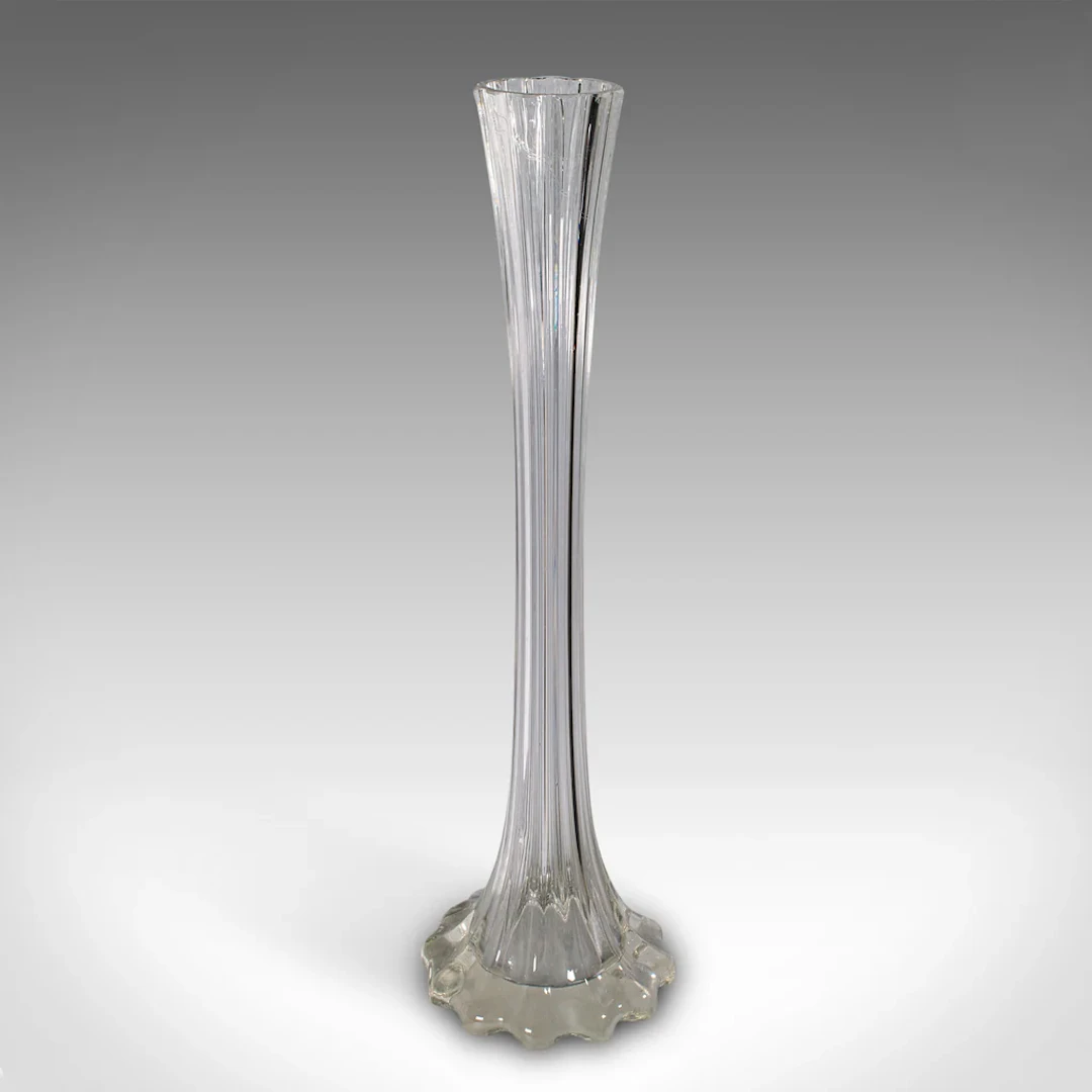 2' Tall Vintage Lily Vase, French, Glass, Flower Sleeve, Mid Century
