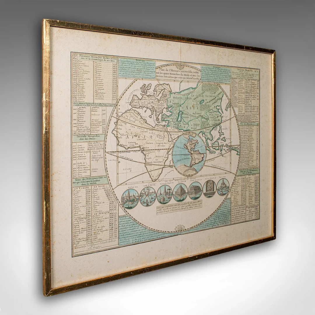 Antique Plan de l'Historie Universelle World Map, Framed Cartography