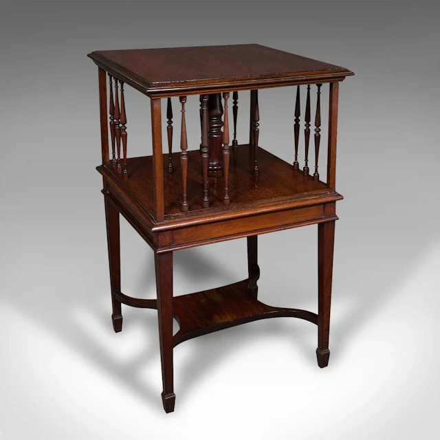 Antique Revolving Bookcase, English, Walnut, Rotating Novel Library, Edwardian