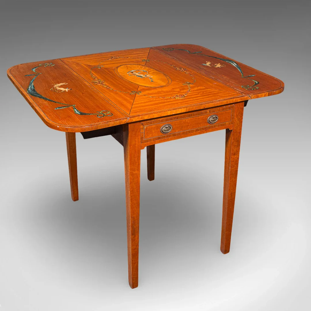 Antique Pembroke Table, English, Satinwood, Drop Leaf, Occasional, Tea, Regency