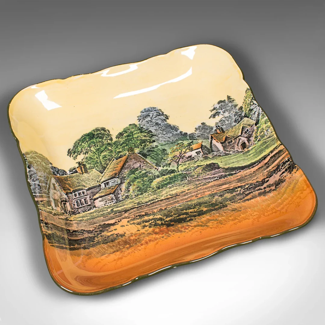 Vintage Decorative Square Dish, English, Ceramic Serving Plate, Early