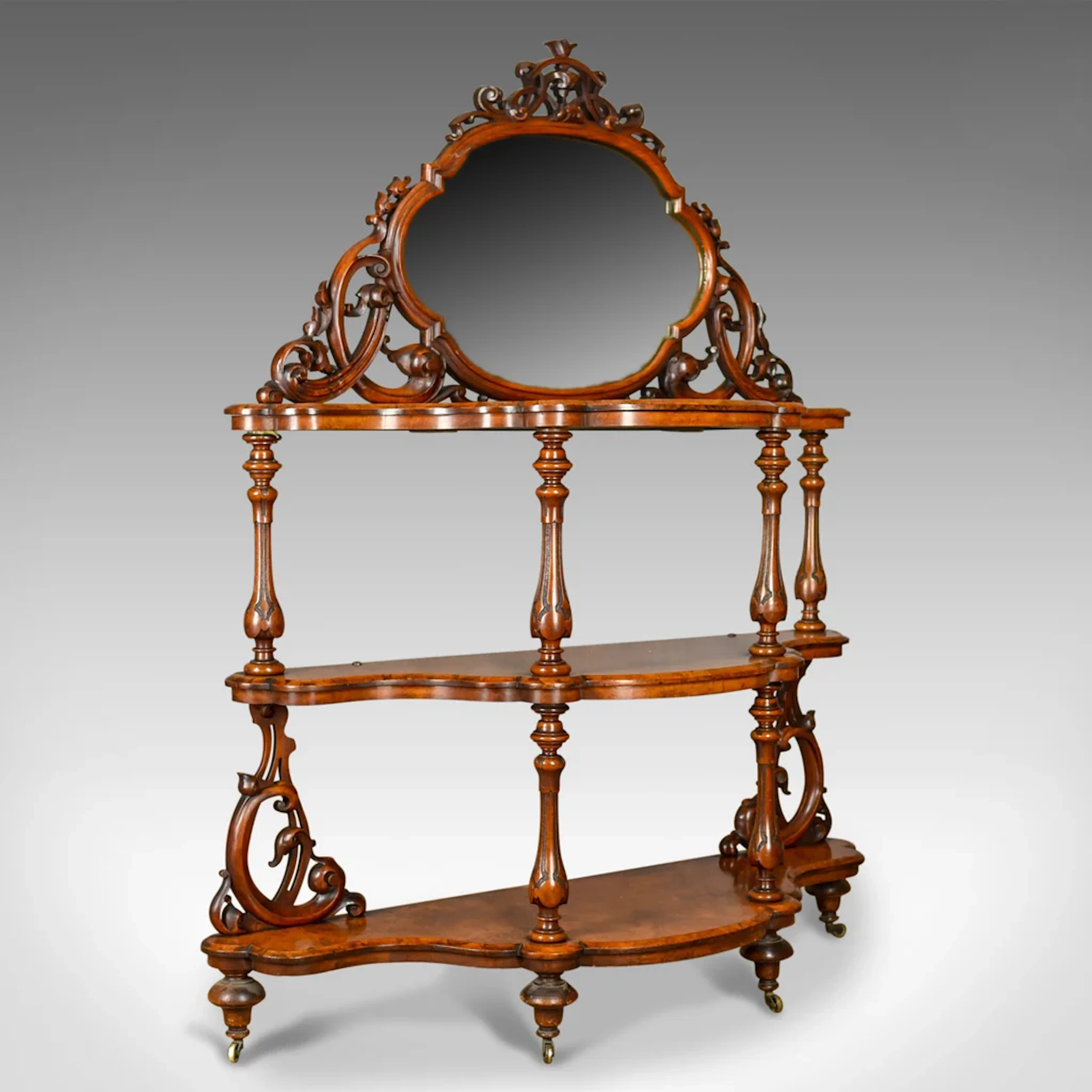 Antique Whatnot, Irish, Burr Walnut, Mirror Stand Robert Strahan &