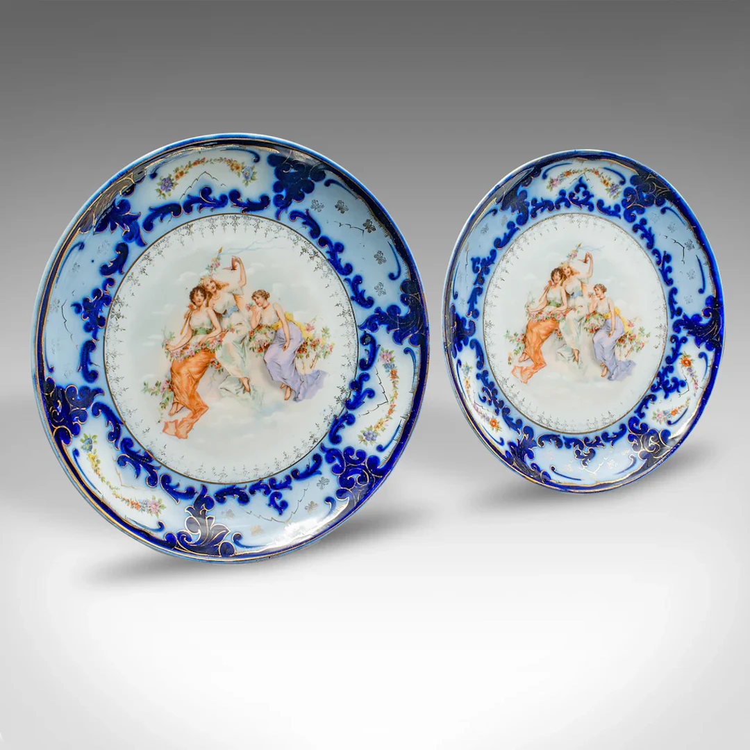Pair Of Antique Display Plates, Austrian, Ceramic, Serving Charger, Victorian