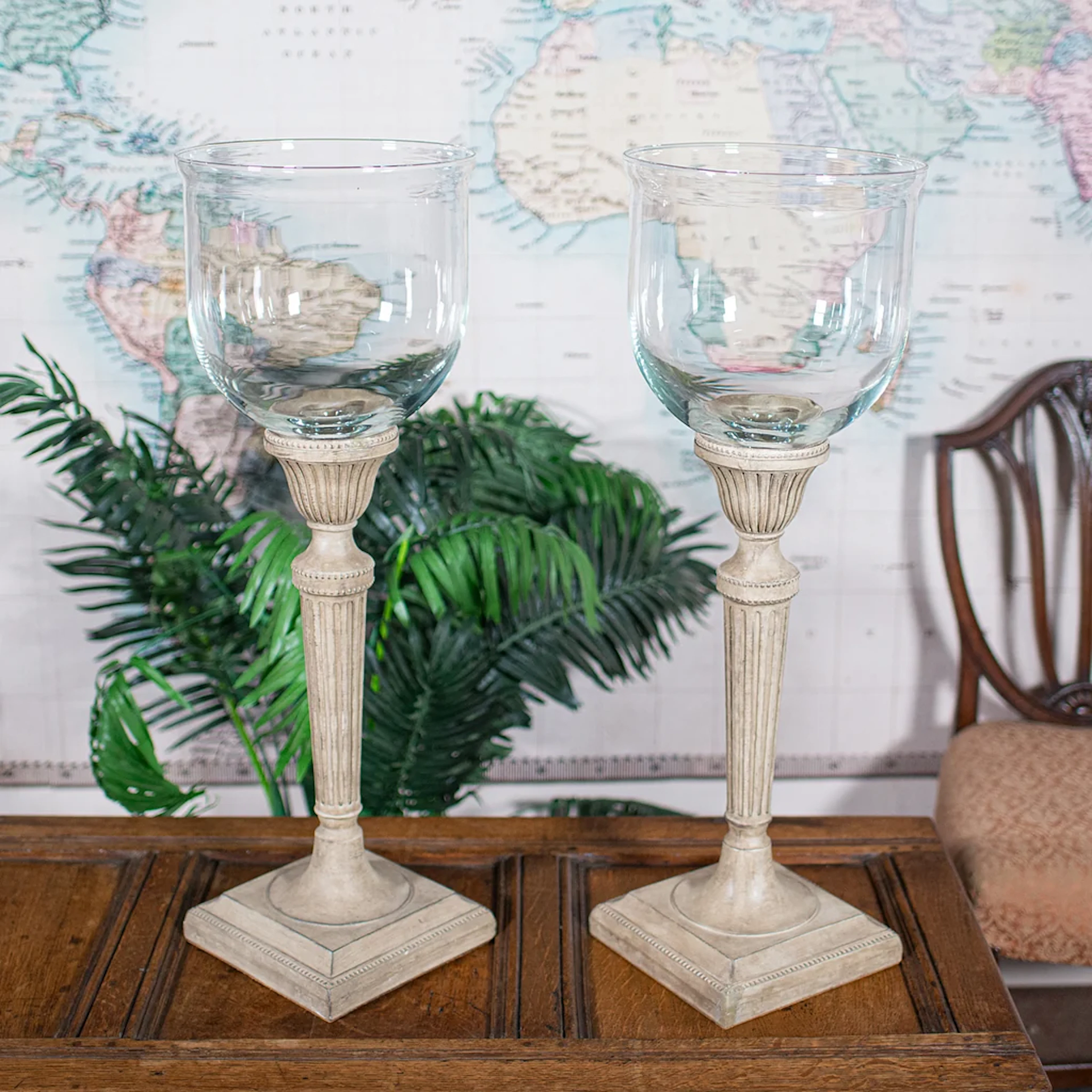Tall Pair Of Vintage Display Bowls, American, Glass, Jardiniere, Candle Stands