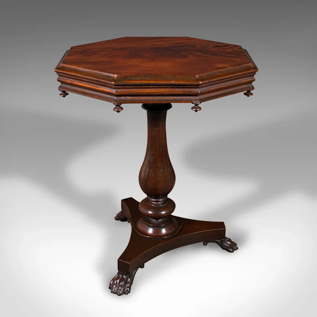 Antique Octagonal Wine Table, English, Flame, Lamp, Side, William