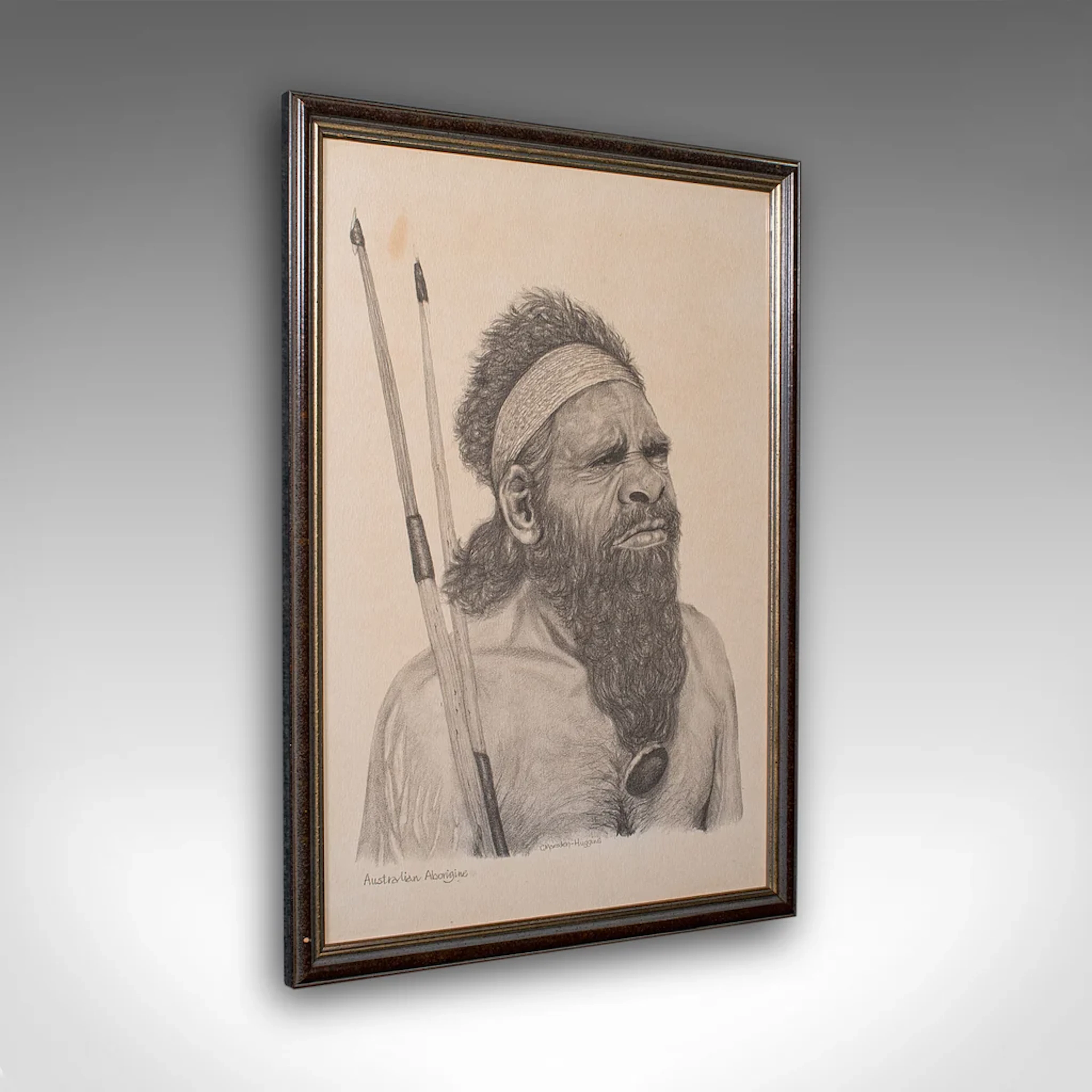 Vintage Aboriginal Man Portrait, Indigenous Australian Framed Art