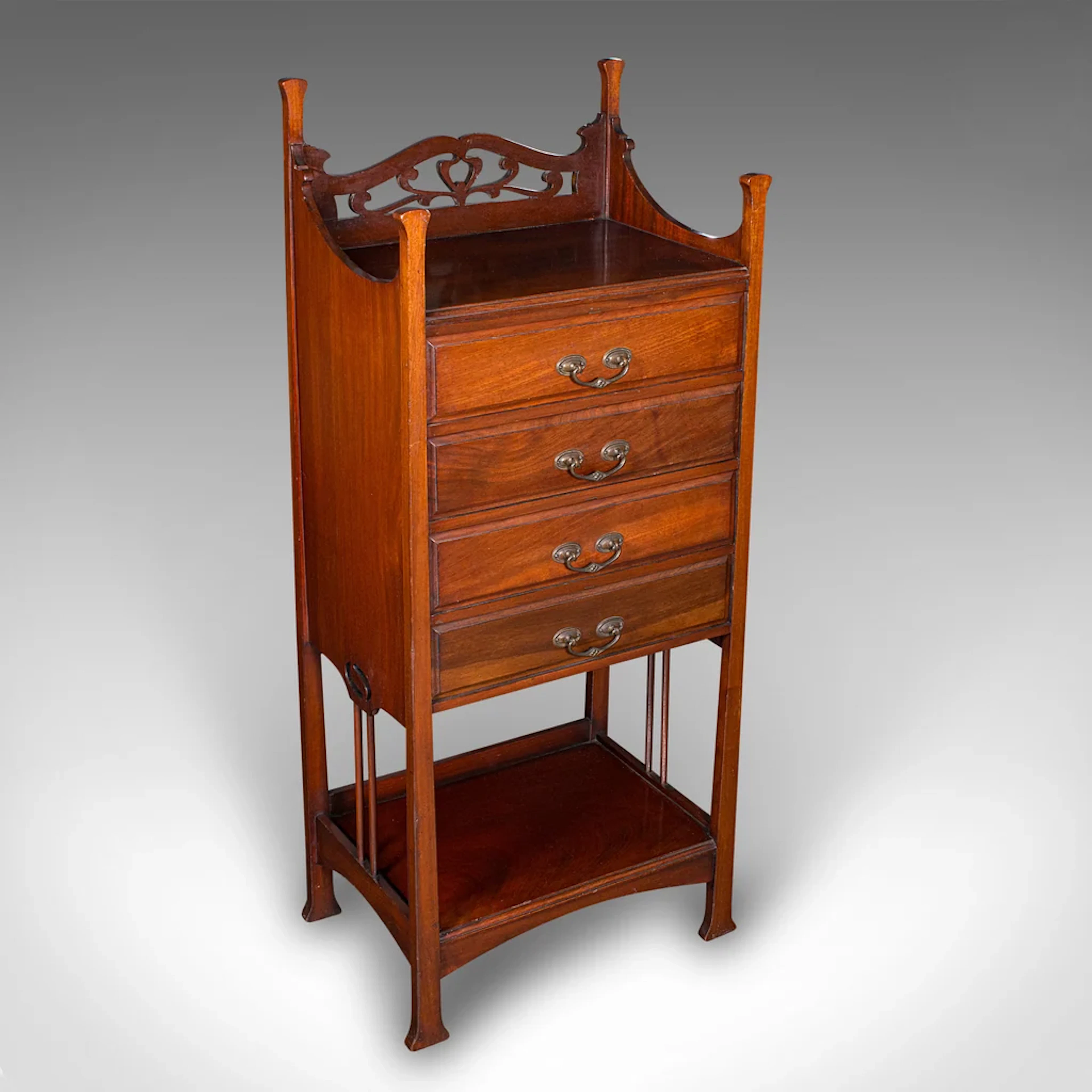 Antique Fall Front Music Cabinet, English, Art Nouveau, Victorian