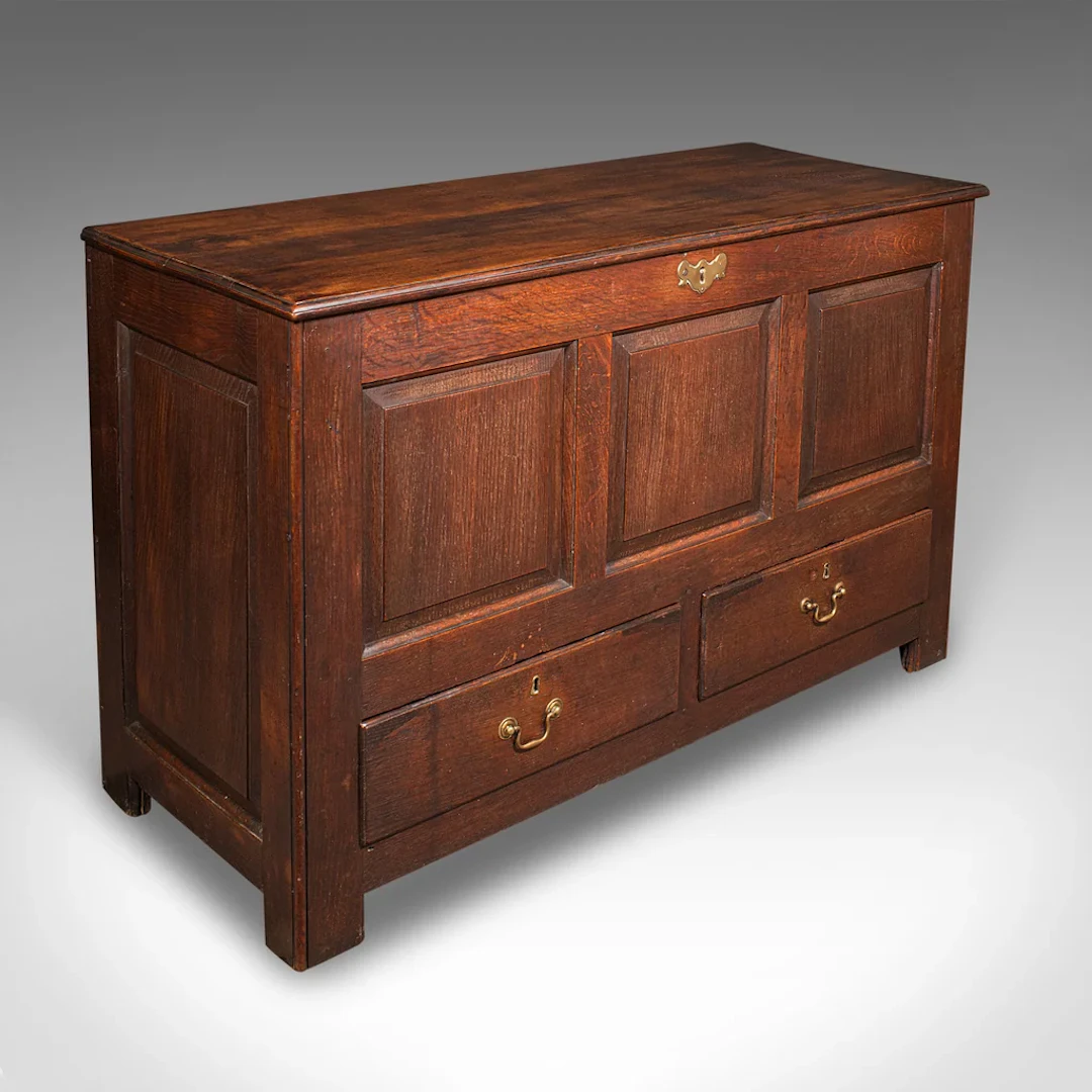 Large Antique 3 Panel Mule Chest, English Oak, Storage Trunk, Georgian, C.1770