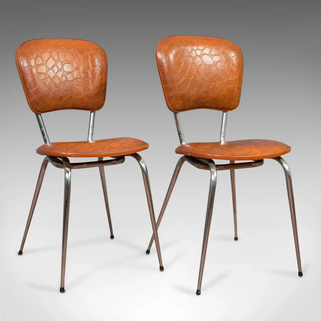 Pair Of Vintage Chairs, French, Faux Crocodile Upholstery, Desk, Breakfast