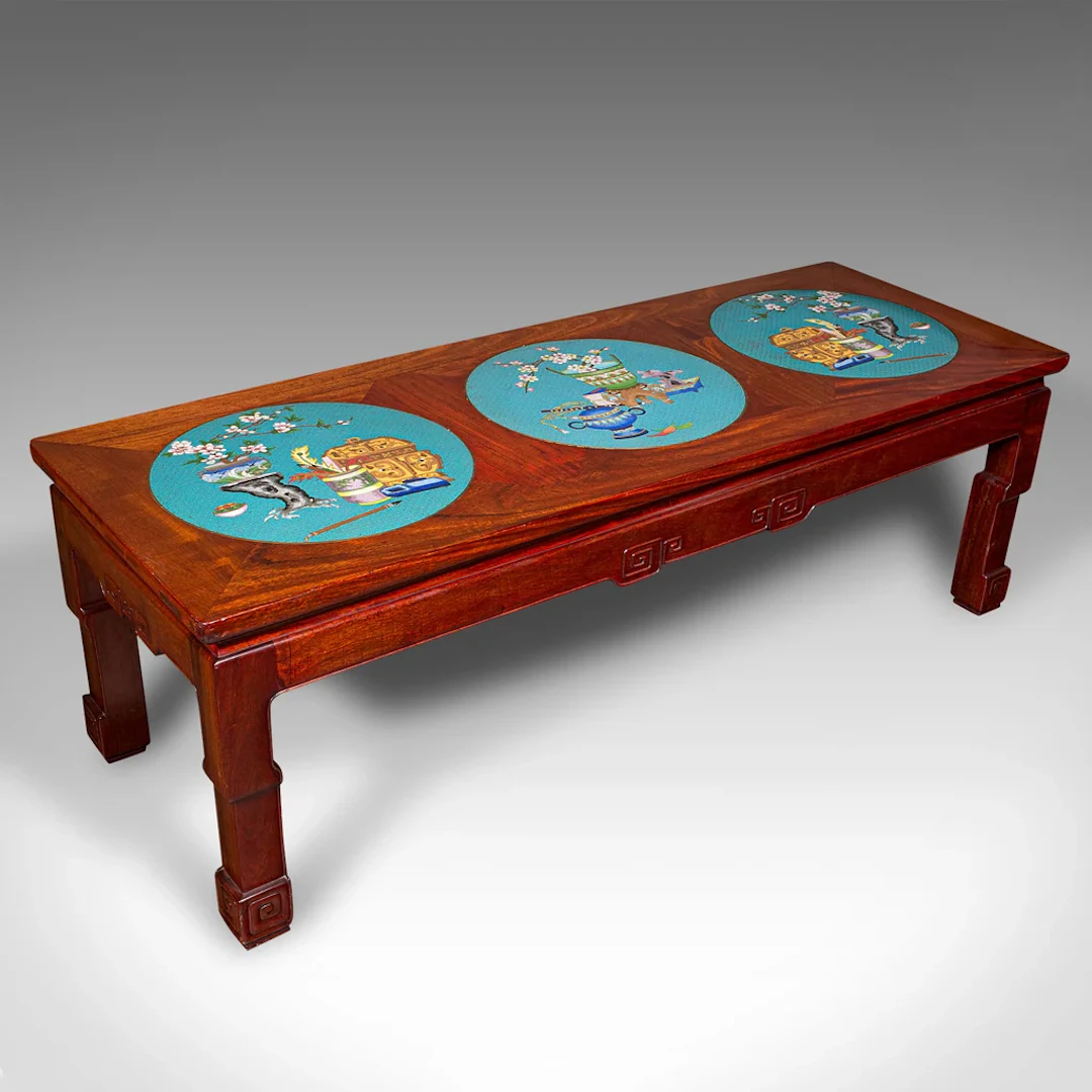 Vintage Decorative Coffee Table, Chinese, Teak, Cloisonne, Living