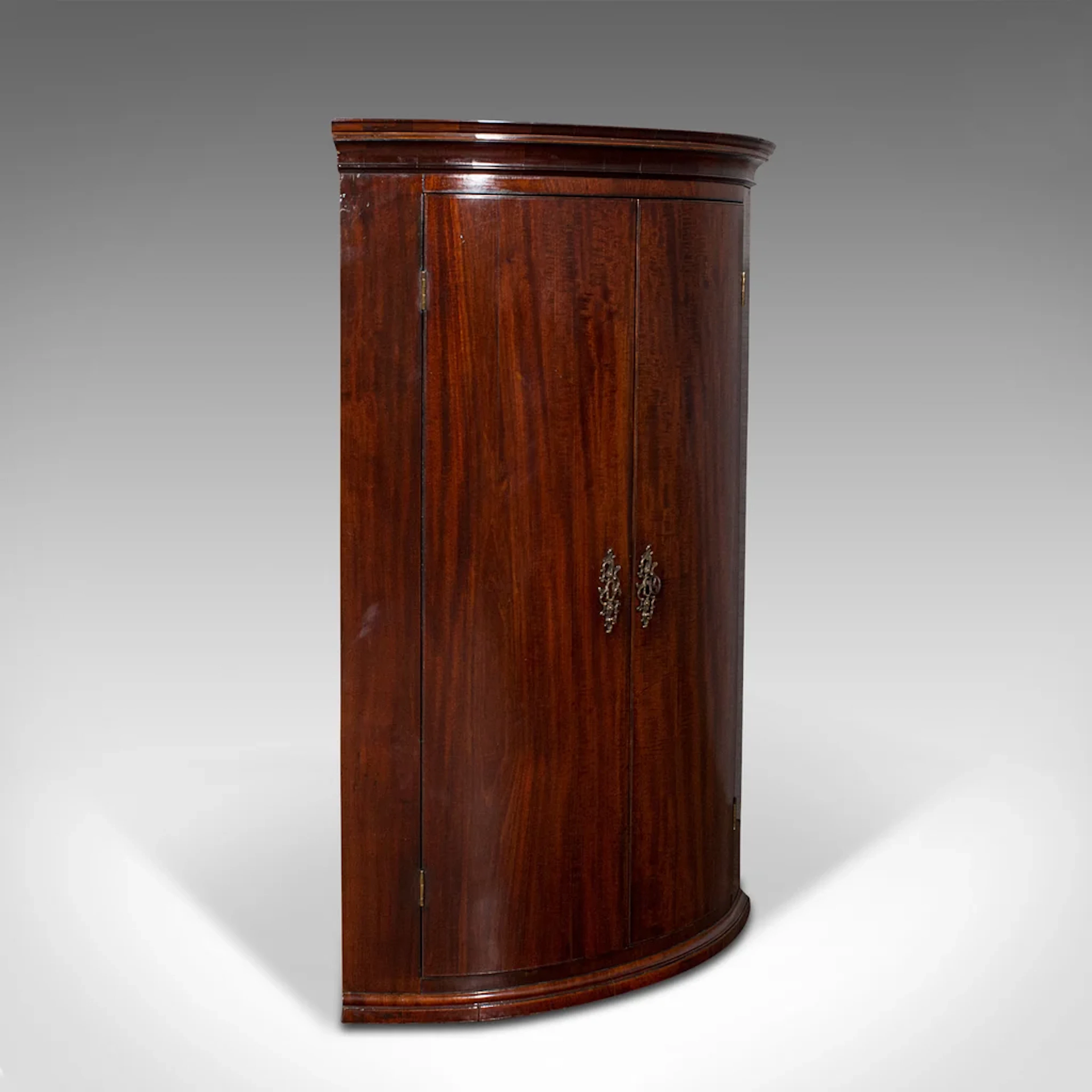 Antique Corner Cabinet, English, Bow Front, Hanging Cupboard, Georgian, C.1780