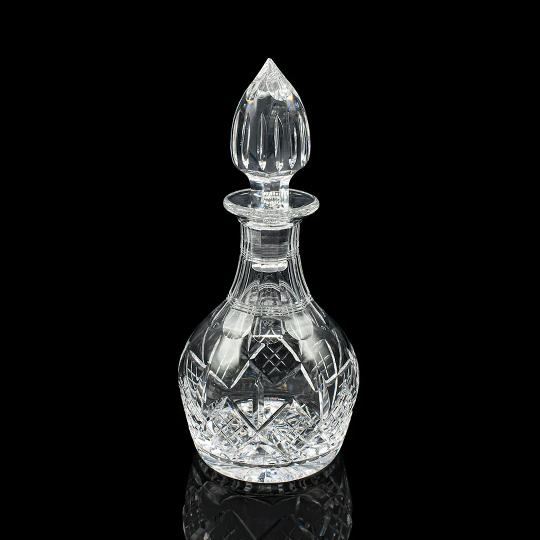 Vintage Brandy Decanter, English Cut Glass Spirit Vessel, Mid 20th