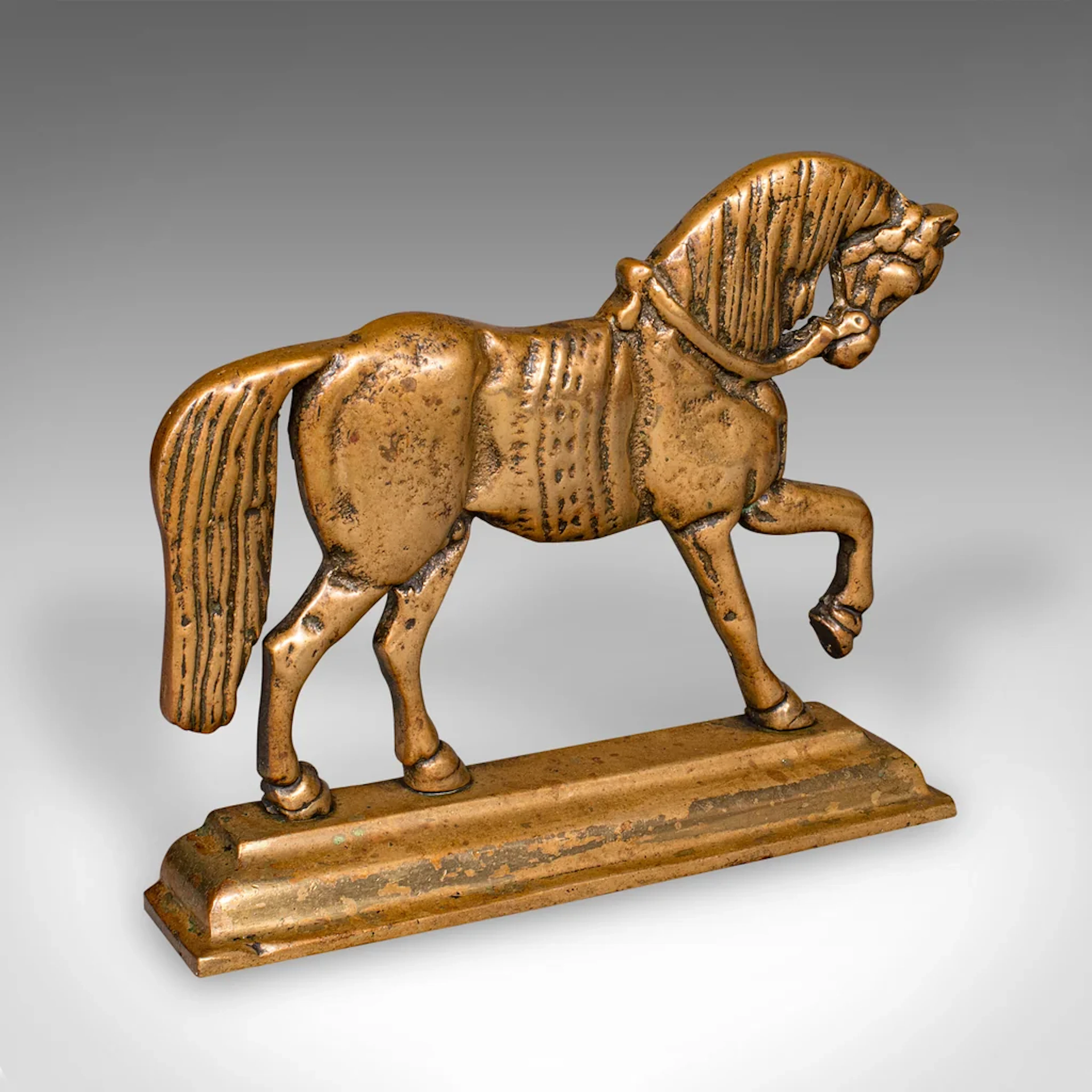 Antique Horse Doorstop, English, Brass, Equine Door Keeper, Victorian, C.1880