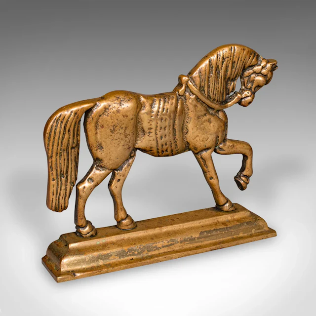 Antique Horse Doorstop, English, Brass, Equine Door Keeper, Victorian, C.1880