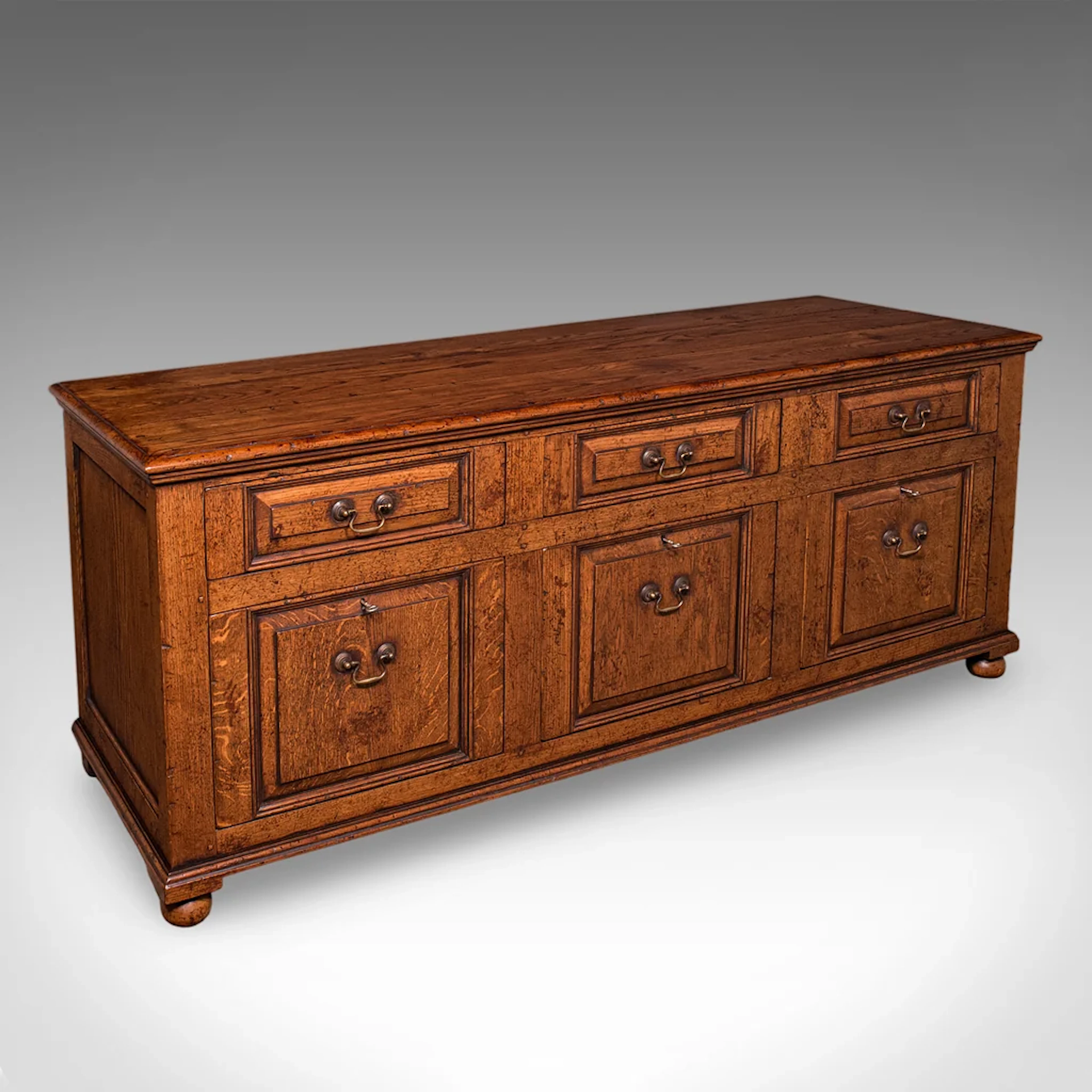 Large Vintage Country House Dresser Base, English, Oak, Georgian Revival