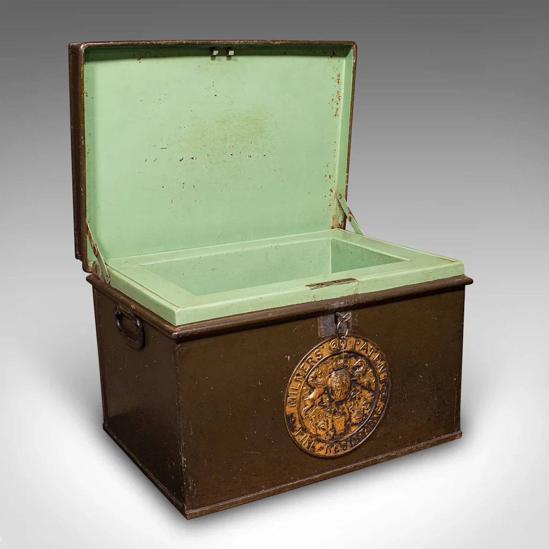 Antique Patent Safe, English Cast Iron Lock Box, Milners of Liverpool