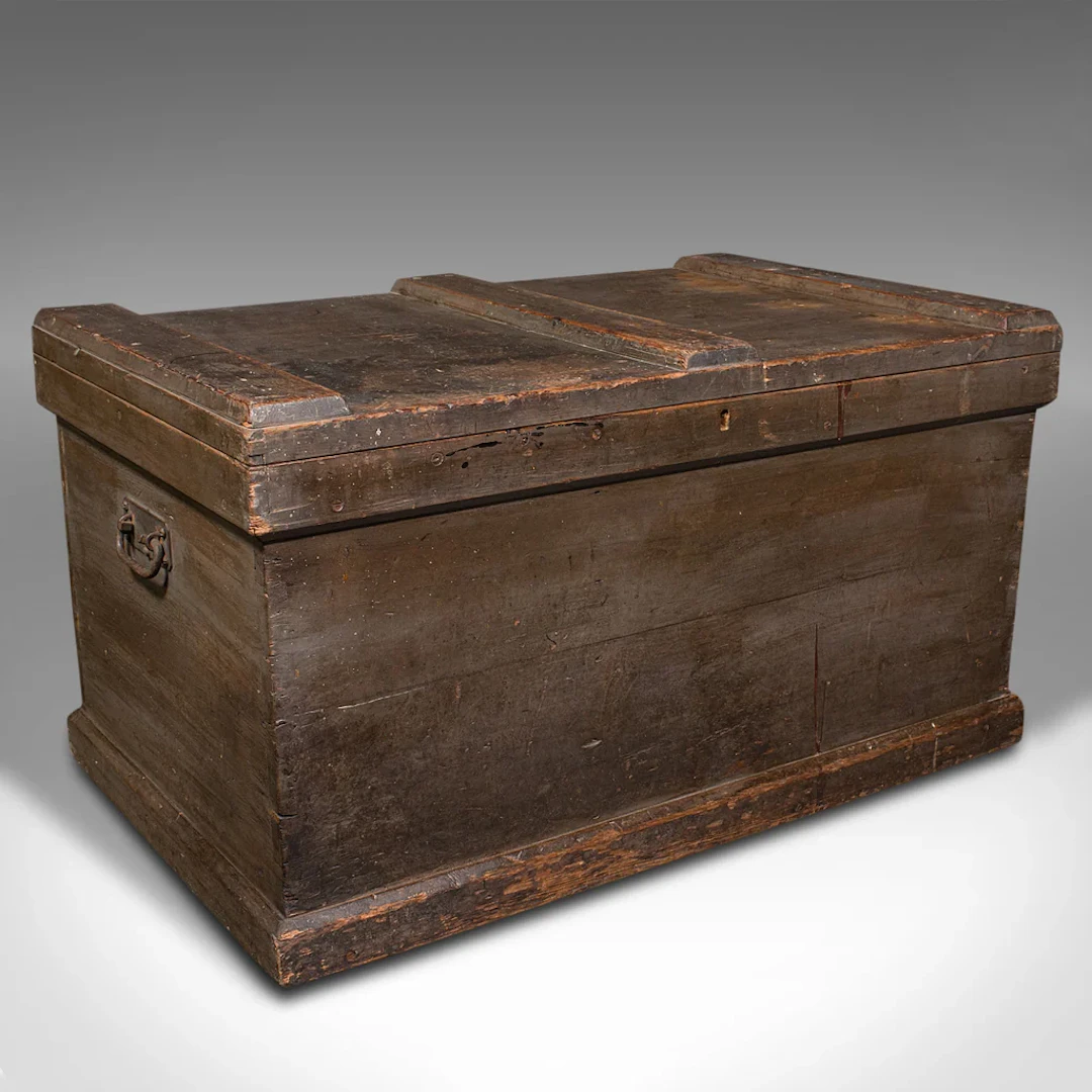 Antique Workman's Chest, English, Pine Tool Chest, Coffee Table, Victorian