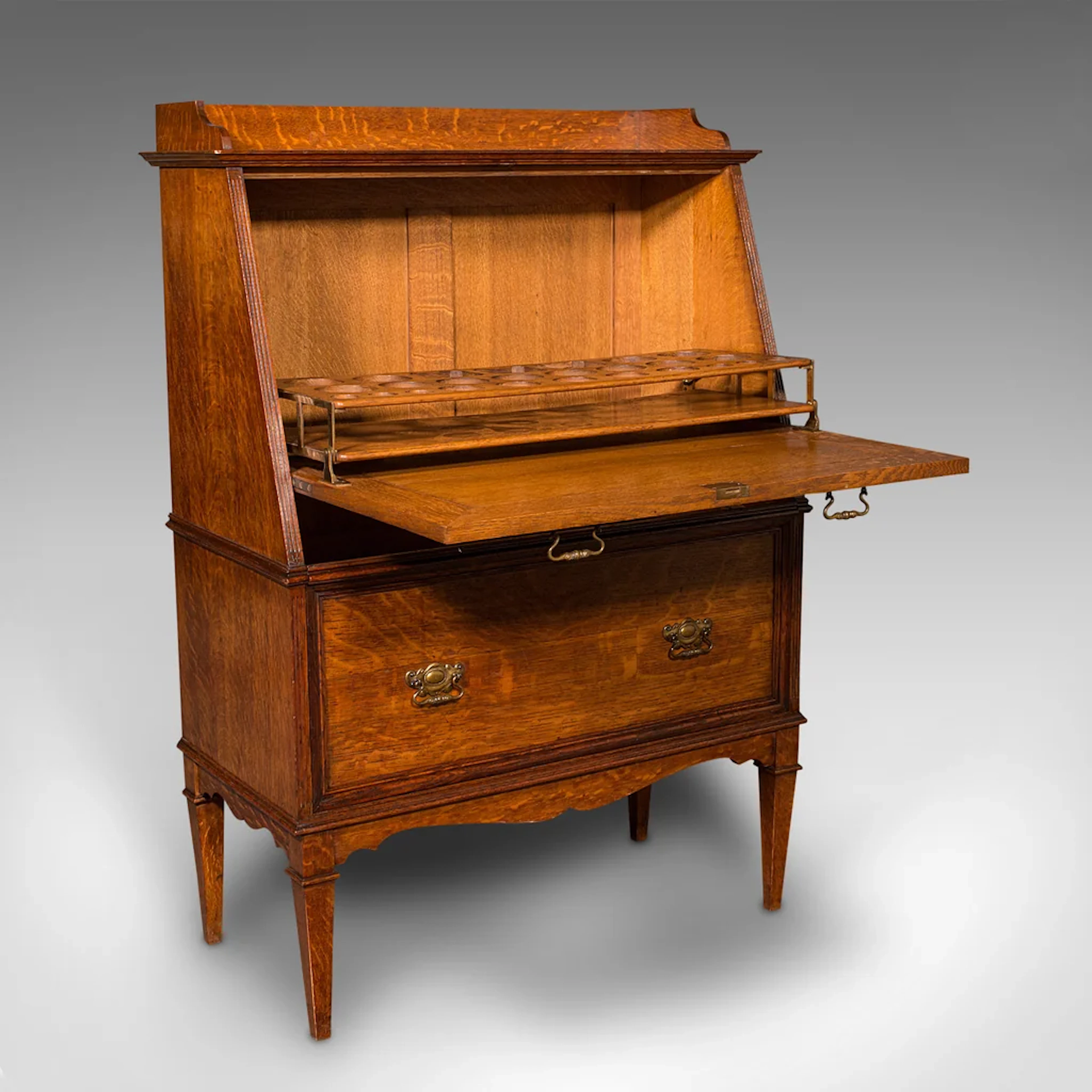 Antique Metamorphic Drink Cabinet, English Oak, Bureau Form, Cocktail