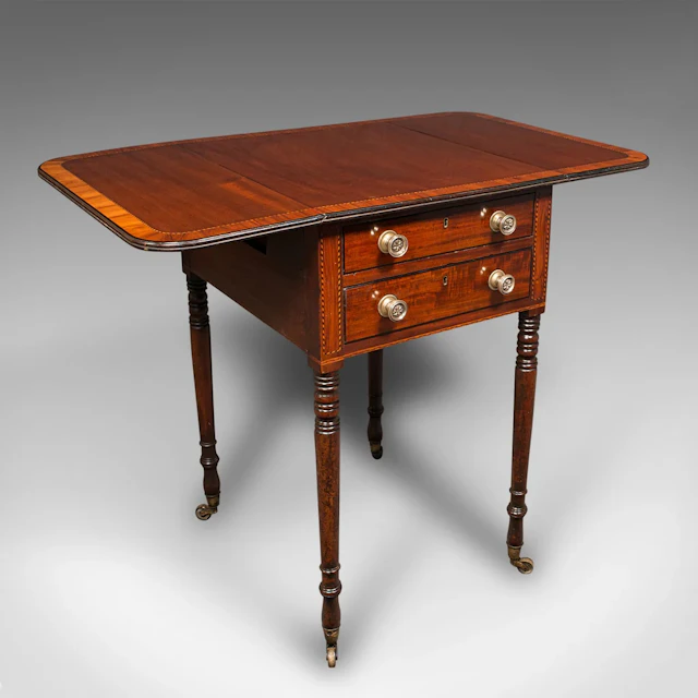 Antique Drawing Room Pembroke Table, English, Drop Leaf, Side, Lamp, Regency