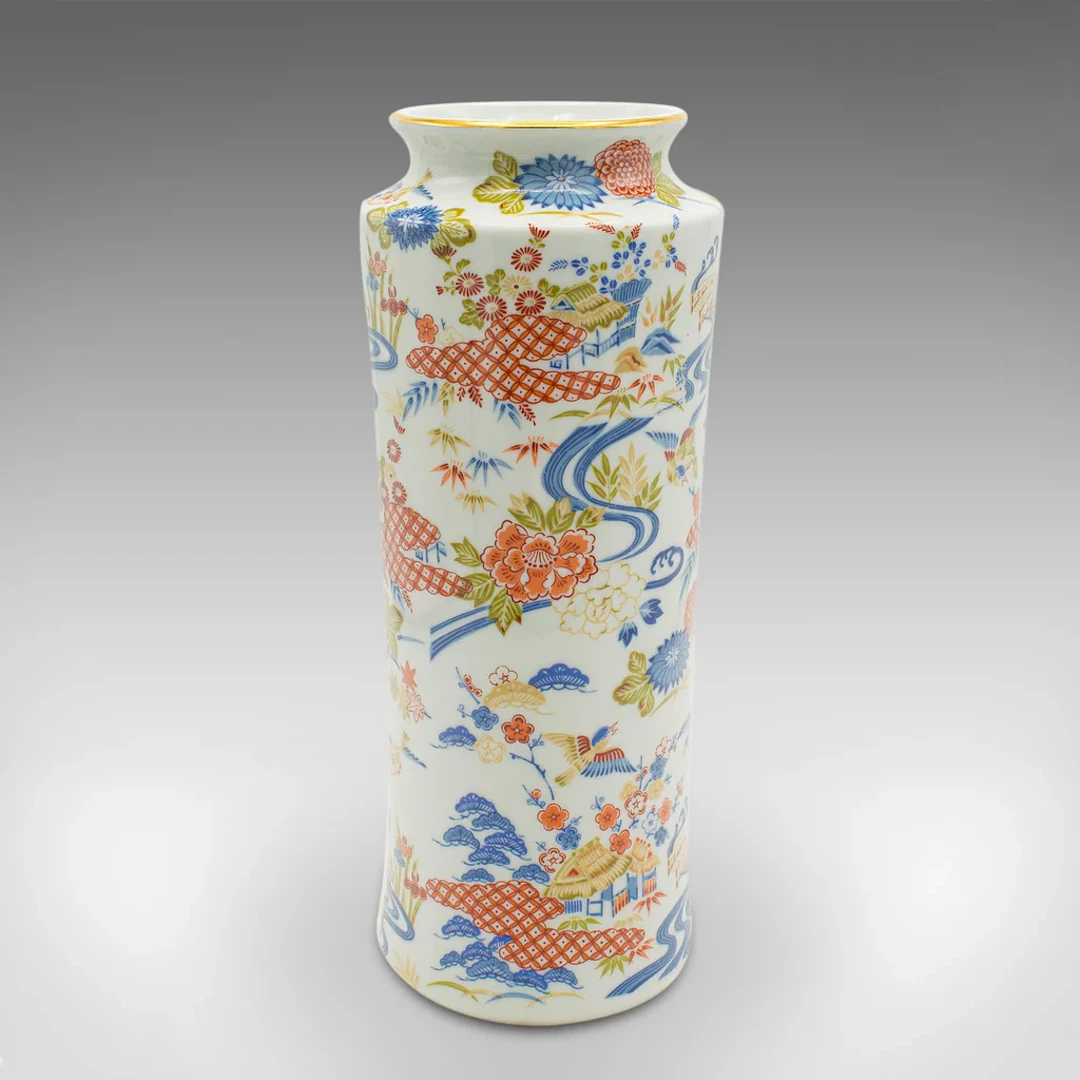 Vintage Decorative Flower Vase, Chinese, Ceramic, Stem Sleeve, Art Deco Revival