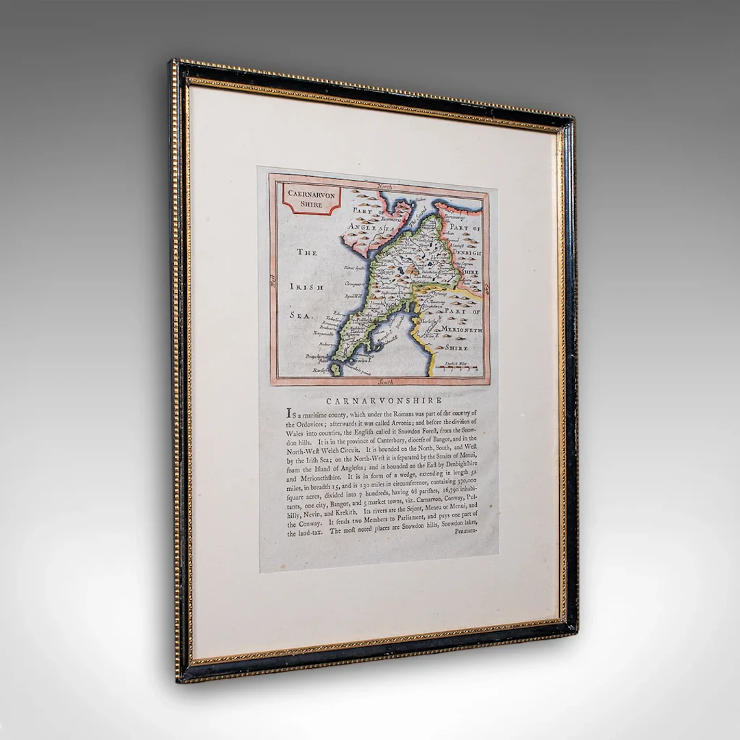Antique Dual Sided Carnarvonshire Map, Atlas Excerpt, North Wales, Cartography