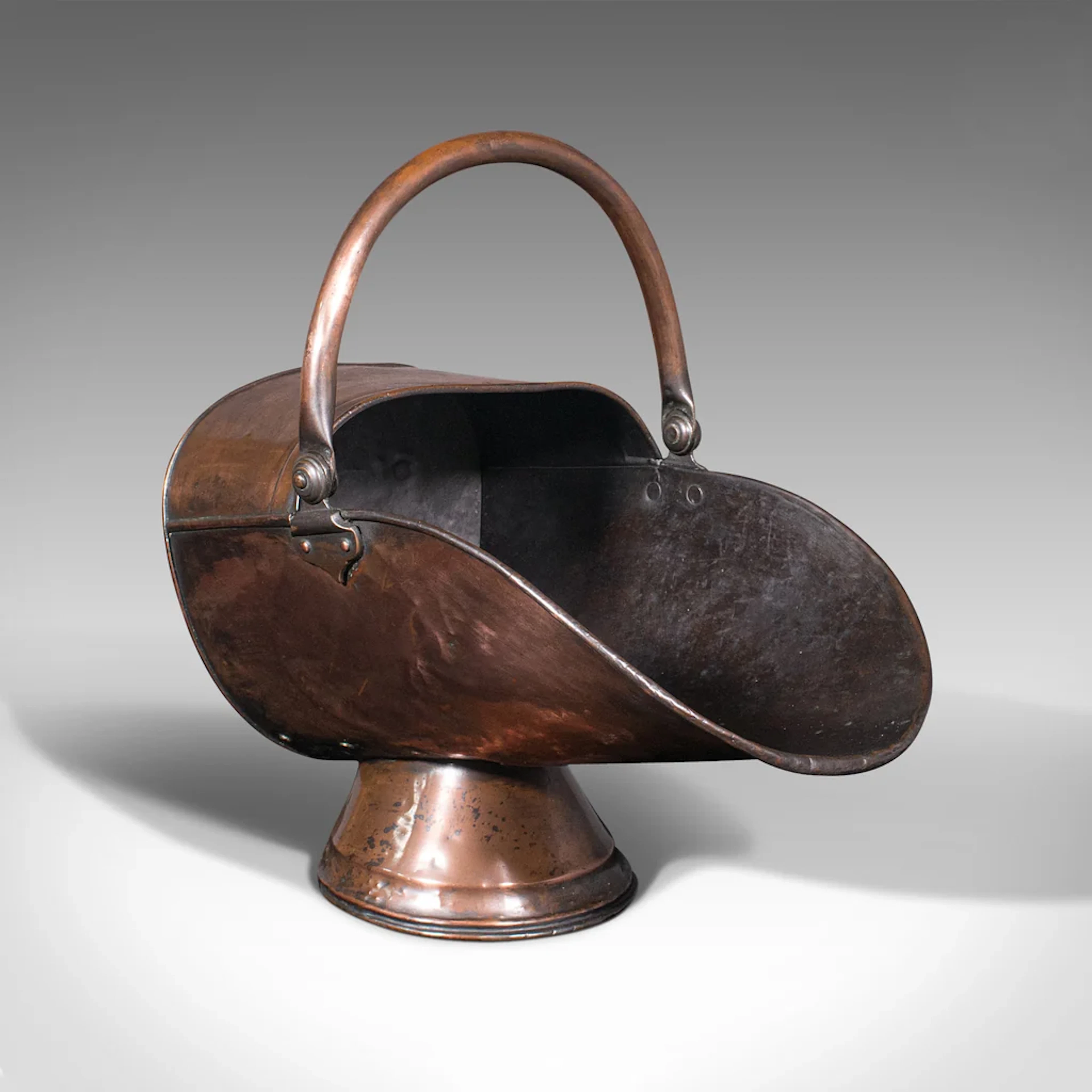 Antique Helmet Scuttle, English, Copper, Fireside Coal Bucket, Victorian