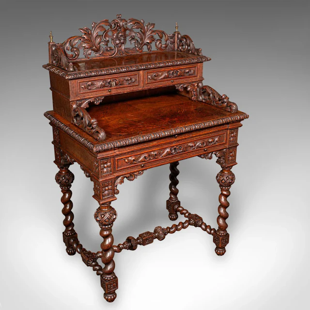Antique Correspondence Desk, Scottish Oak Writing Table, Gothic Taste