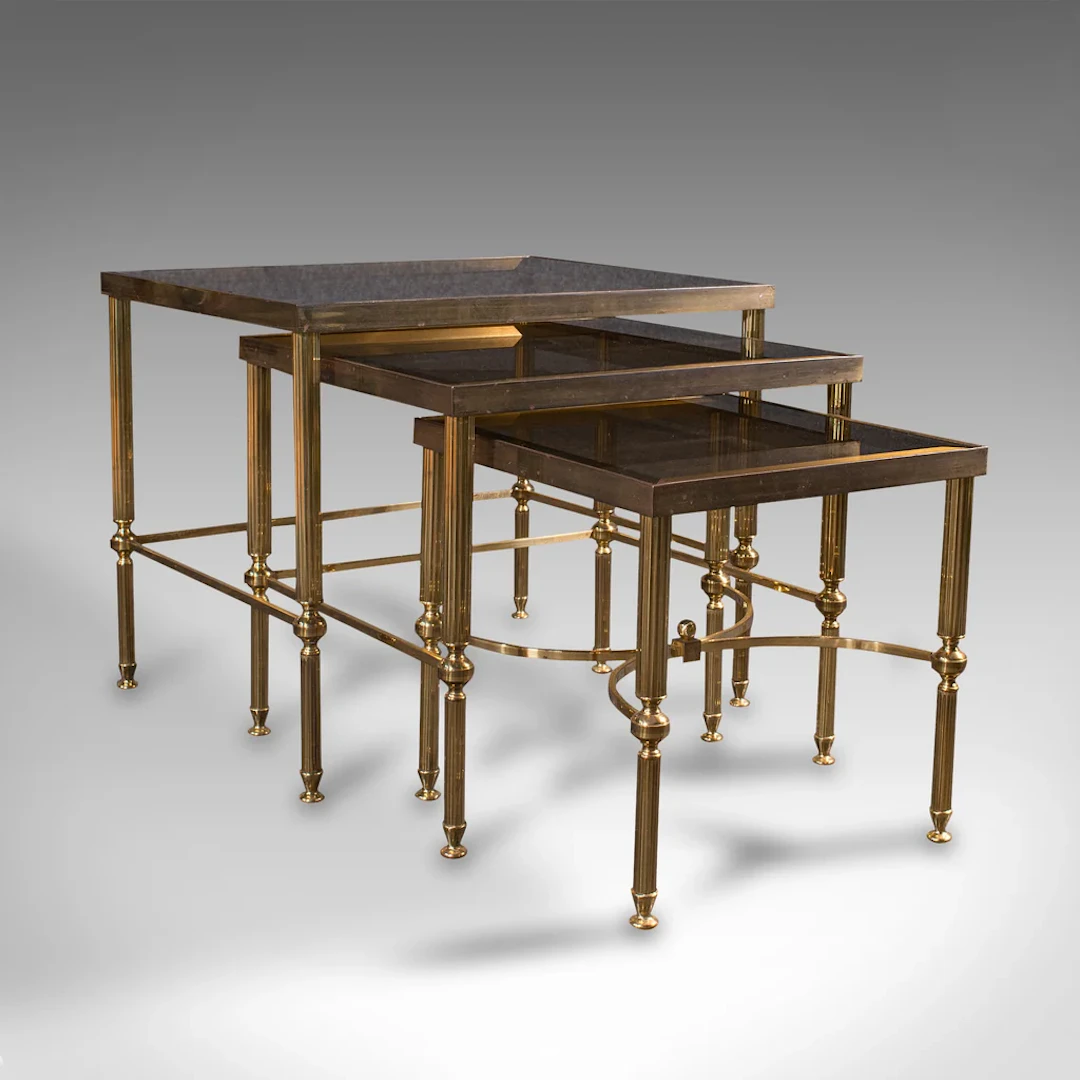 Trio Of Vintage Nest Tables, French Brass, Occasional, Coffee, Late