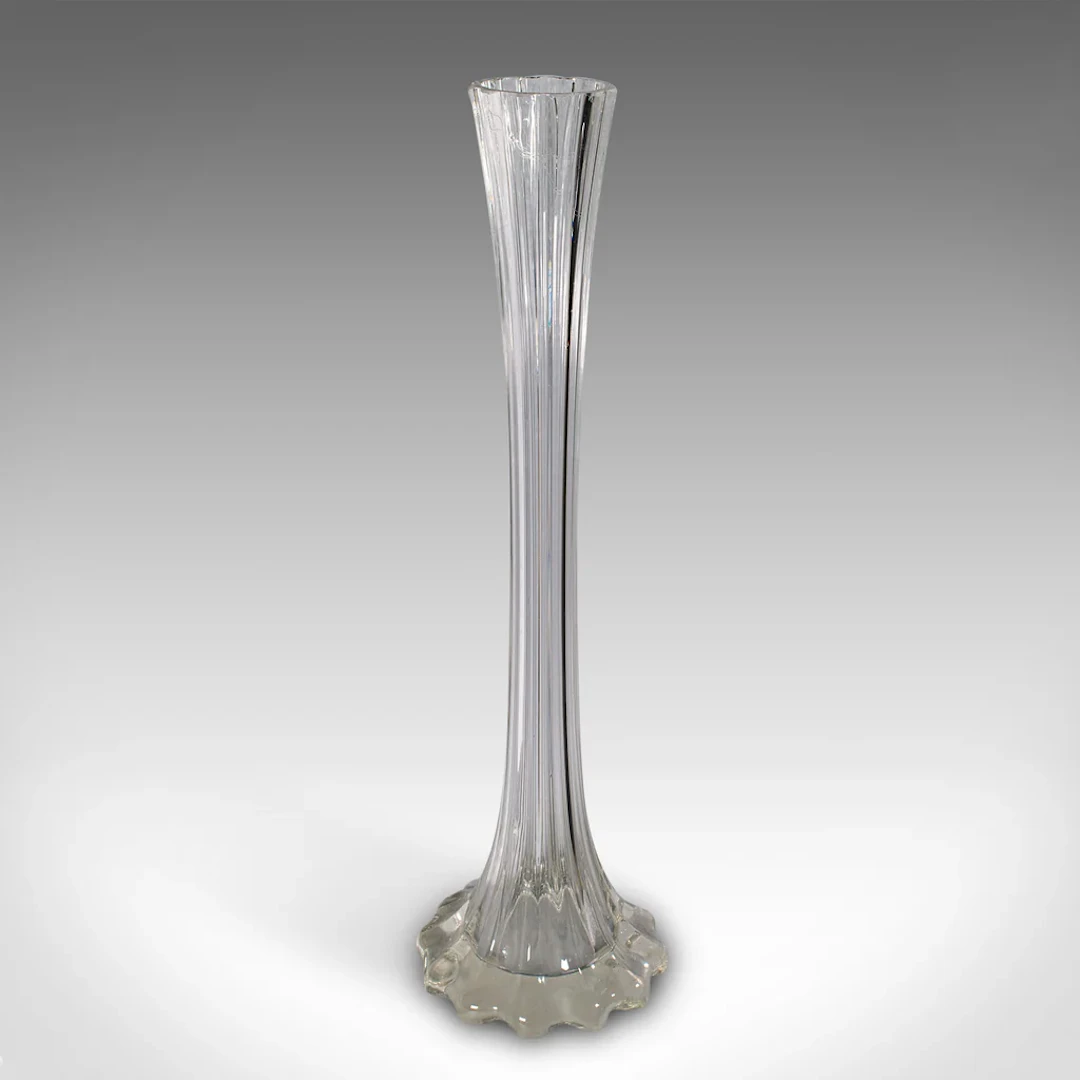 2' Tall Vintage Lily Vase, French, Glass, Flower Sleeve, Mid Century