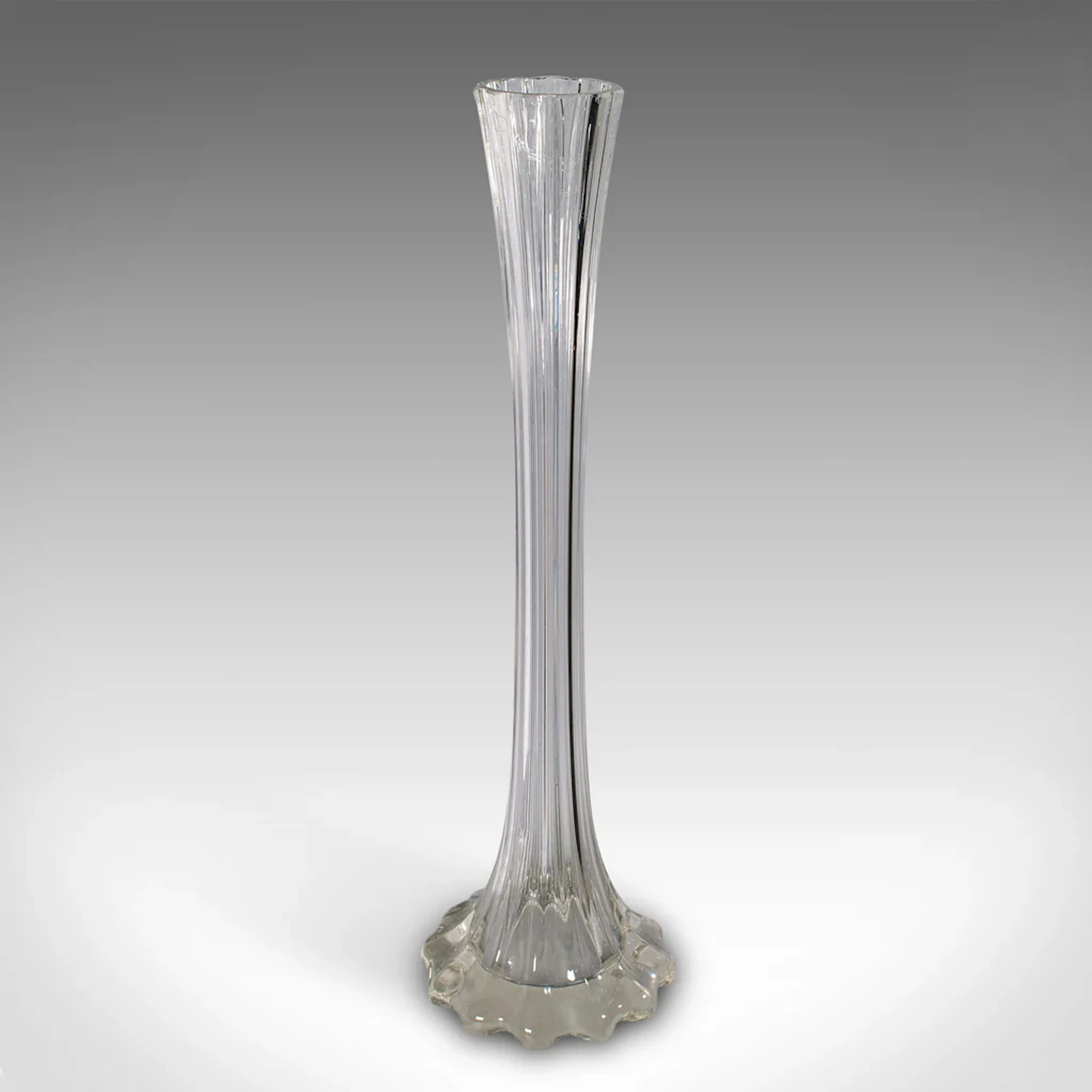2' Tall Vintage Lily Vase, French, Glass, Flower Sleeve, Mid Century