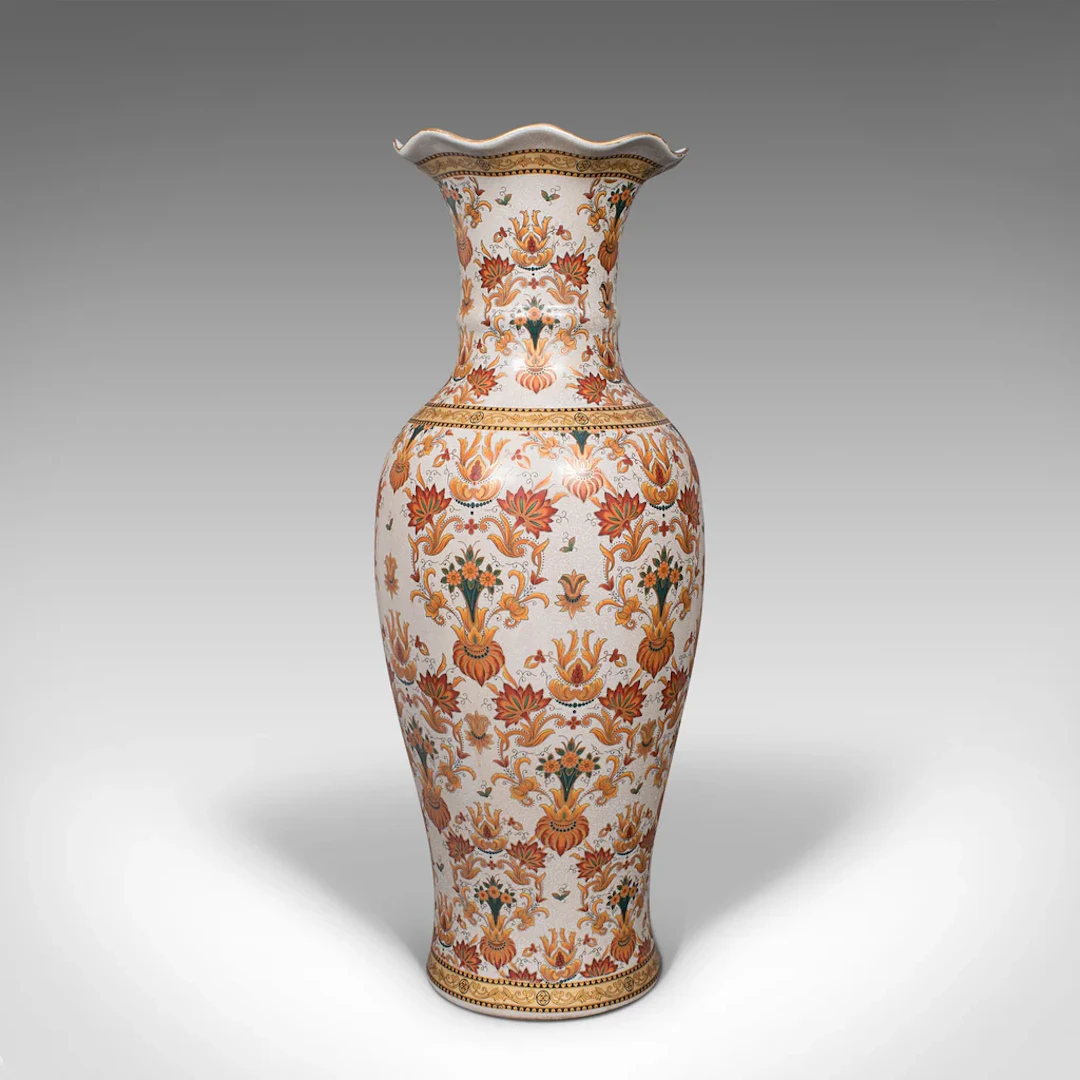 Tall Vintage Decorative Stem Vase, Japanese, Ceramic, Flower Urn