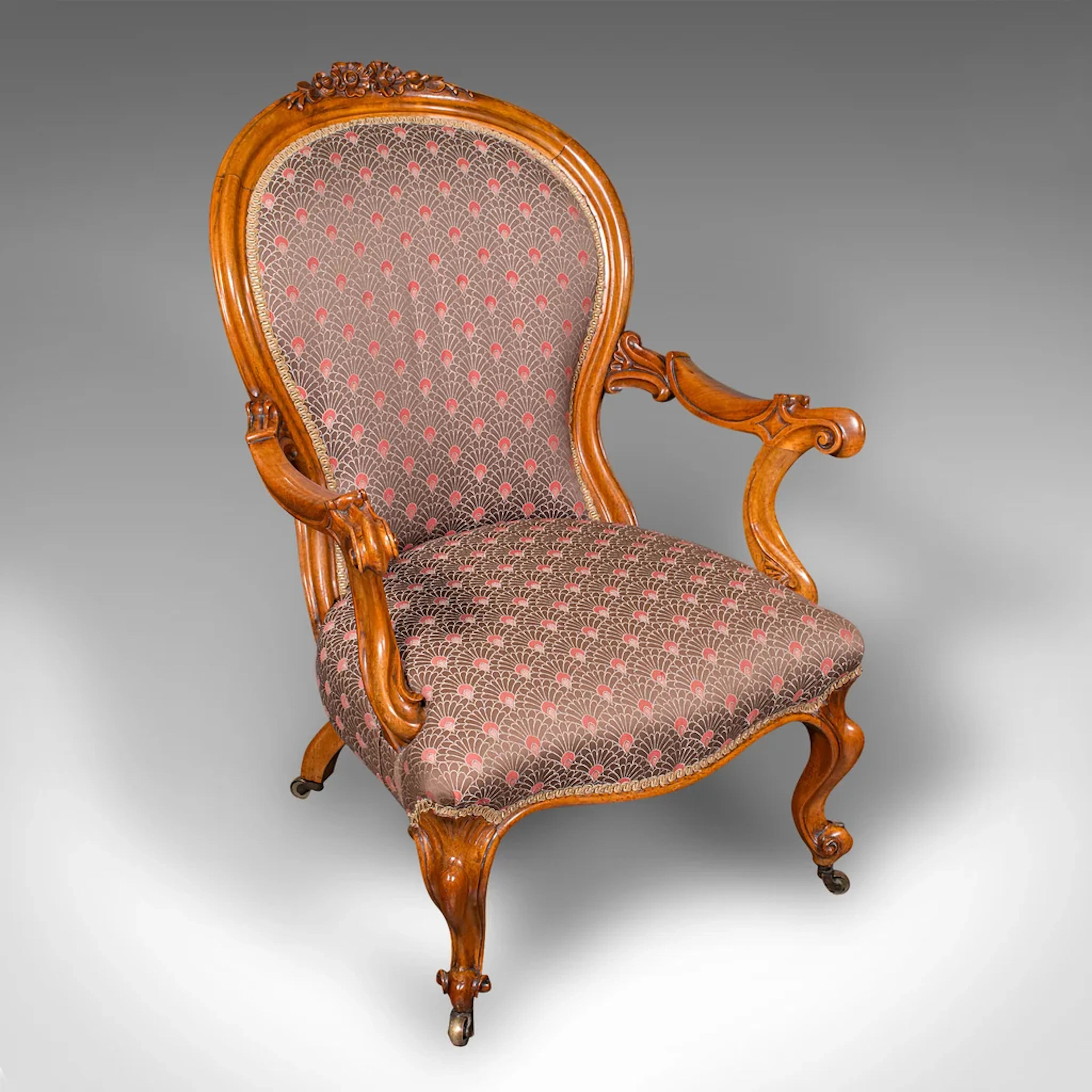 Antique Spoon Back Elbow Chair, English, Walnut, Armchair, Early Victorian