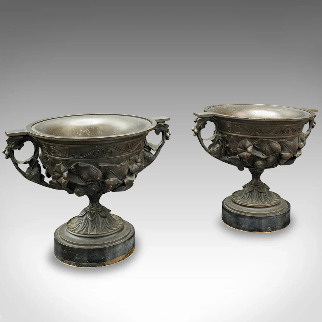 Large Pair Of Antique Drinking Cups, Italian Bronze Grand Tour Goblet